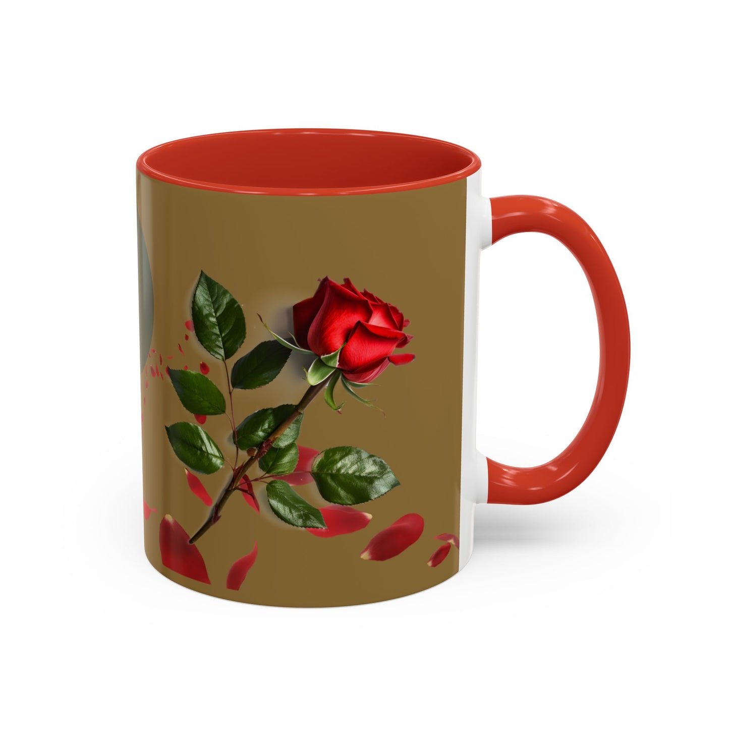 Red Rose Petals Coffee Mug  Accent Black Handle Interior,