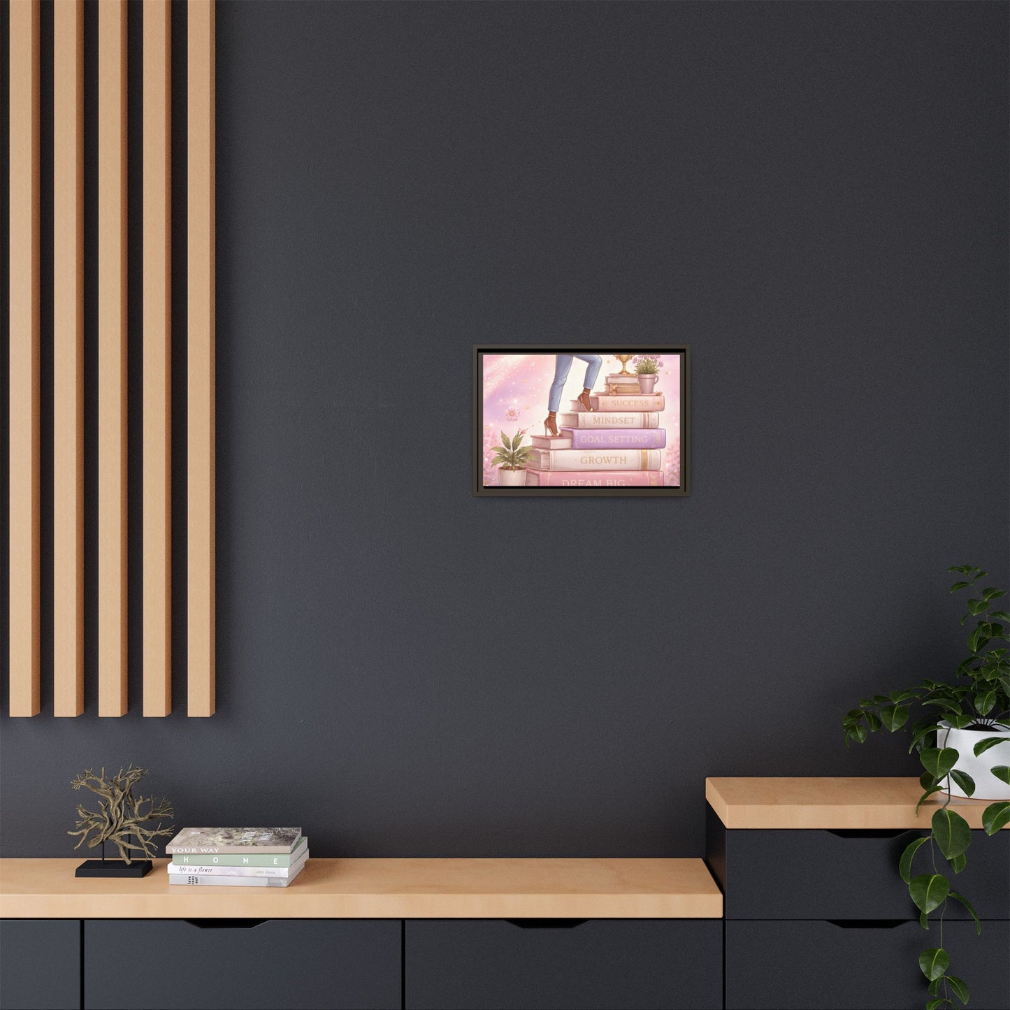 Dream Big Wall Art — Motivational Stacked Books Framed Canvas