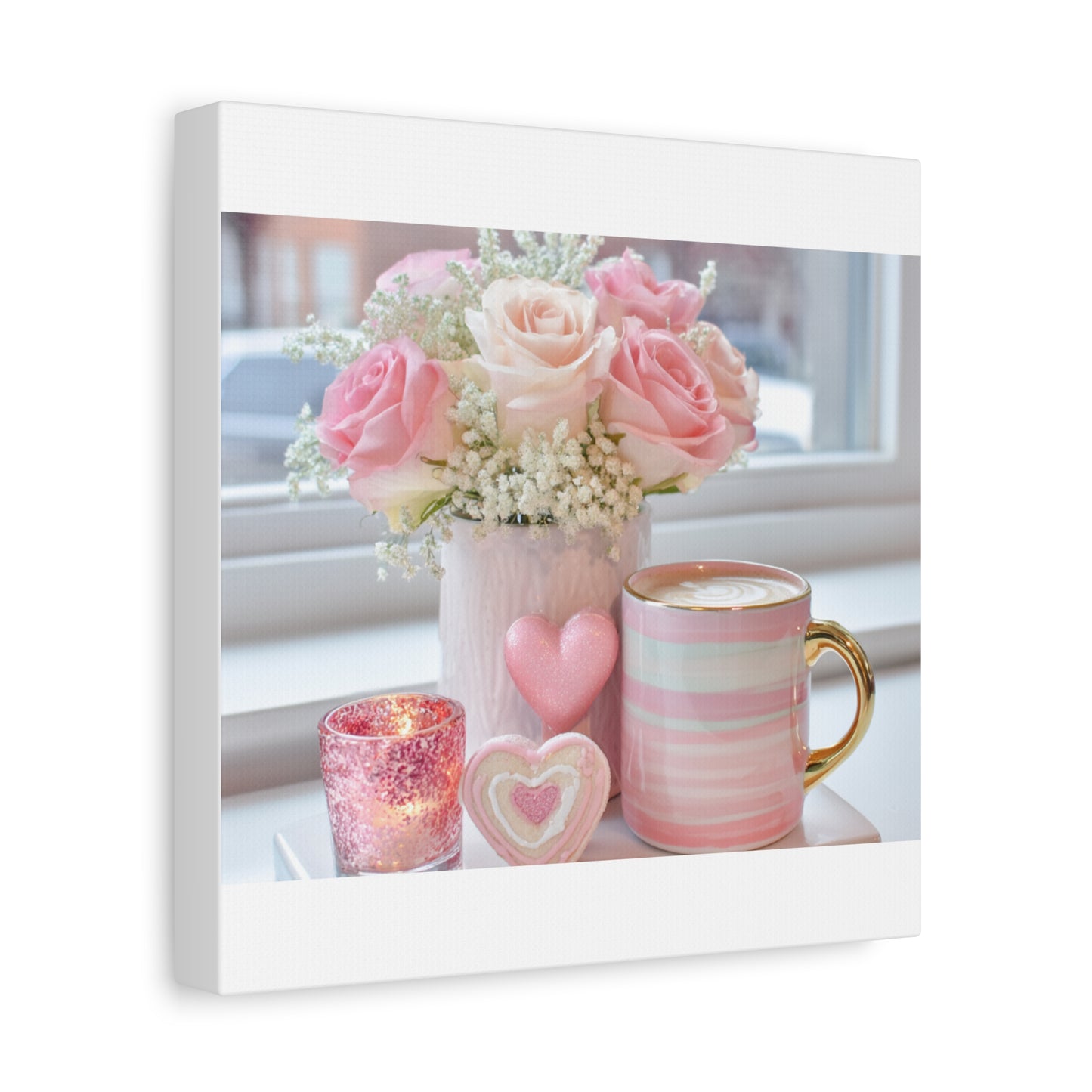 Pink Rose Bouquet with Mug Canvas