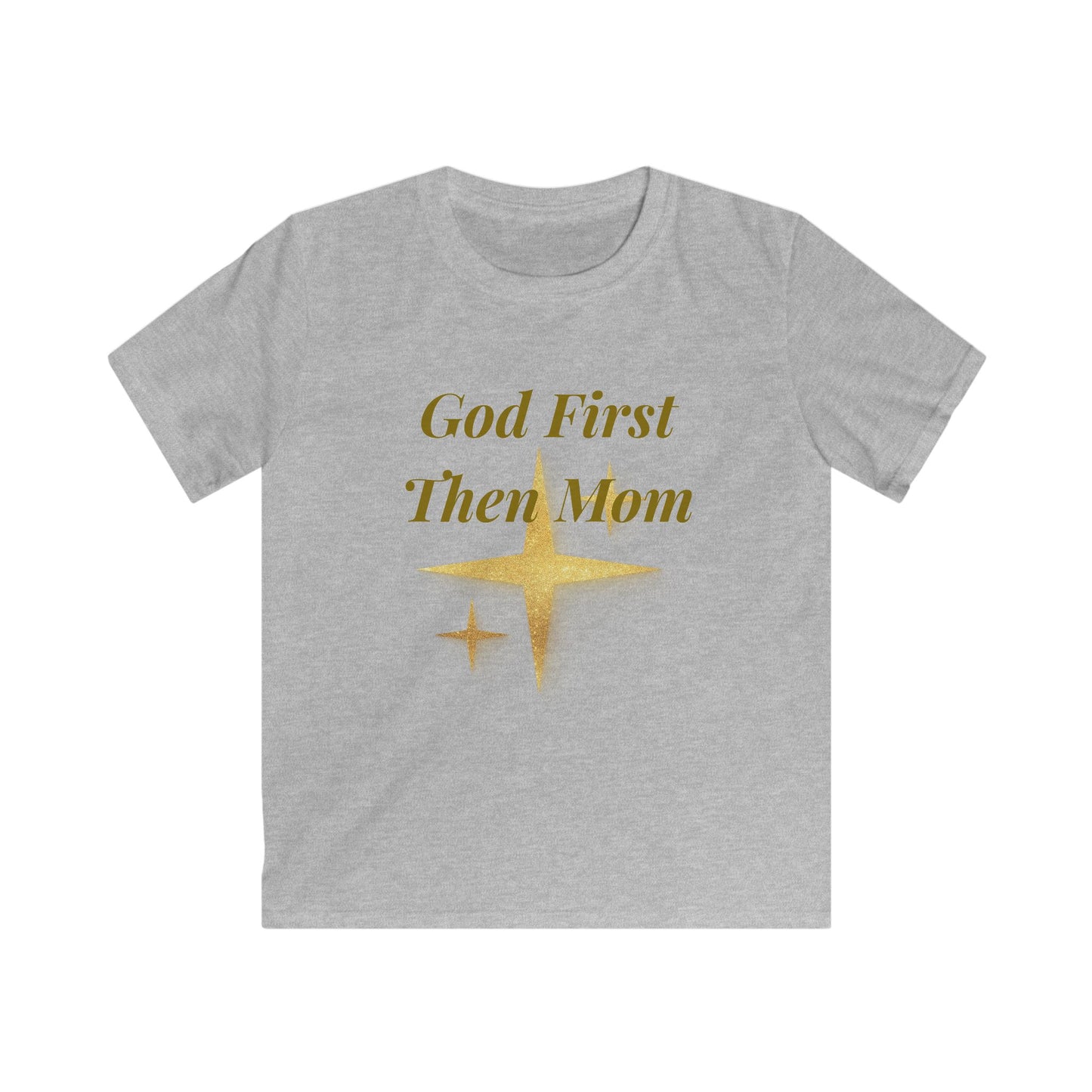 Kids Tee — "God First Then Mom" Gold Star Faith Shirt