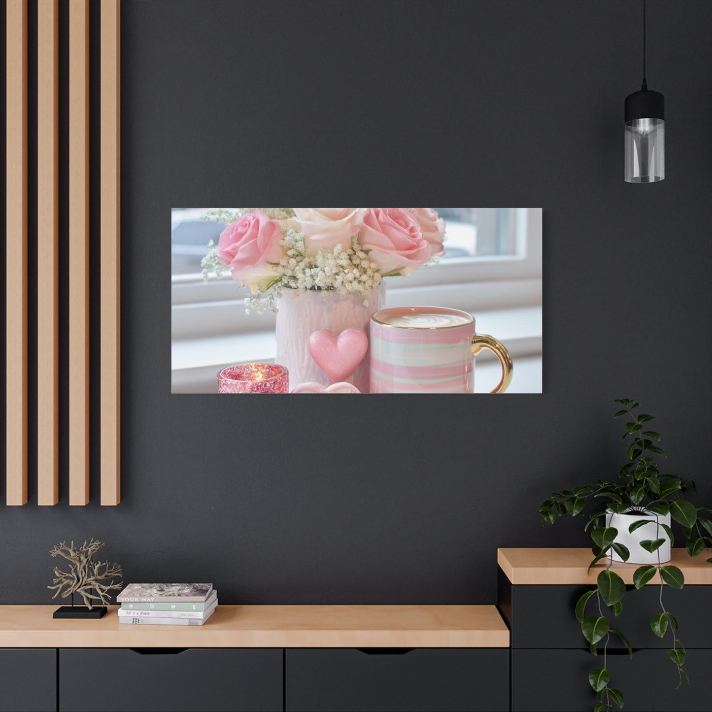 Pink Rose Bouquet with Mug Canvas