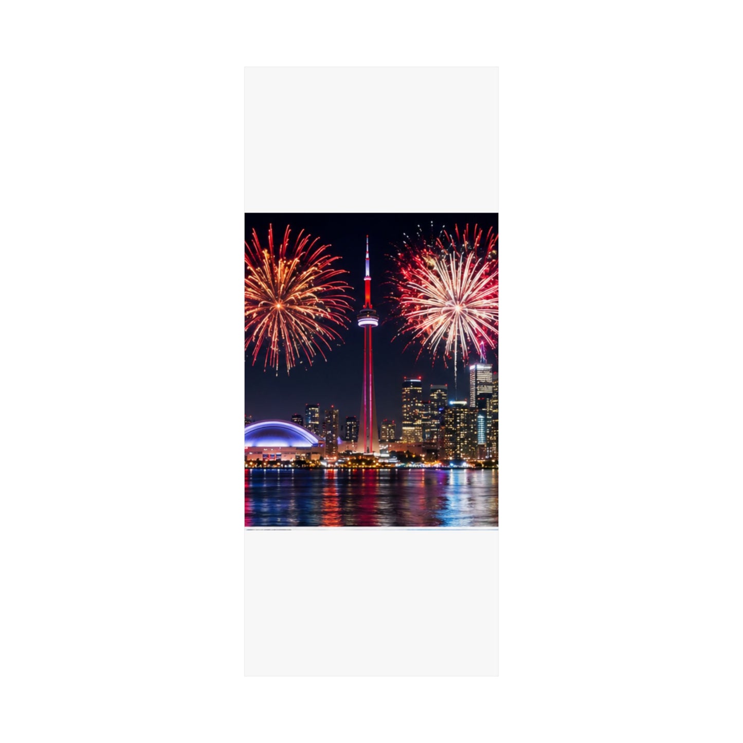 CN Tower Fireworks Matte Vertical Poster — Toronto Skyline Night Celebration Wall Art
