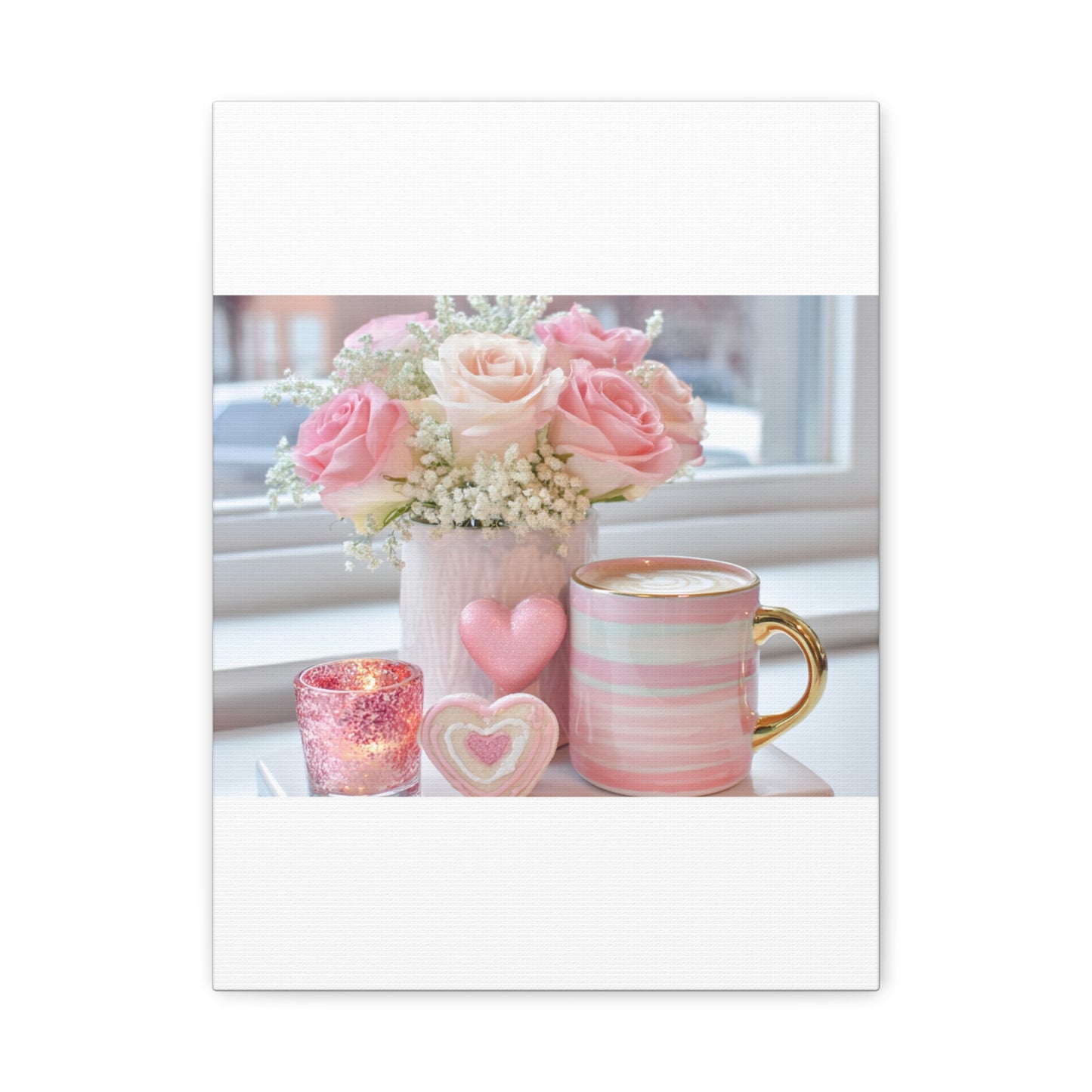 Pink Rose Bouquet with Mug Canvas