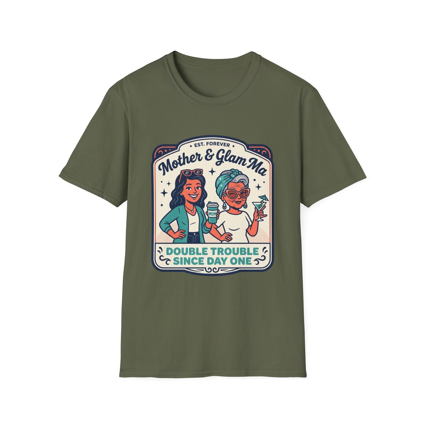 Mother & Glam Ma T-Shirt — "Double Trouble Since Day One" Matching Mom Daughter Tee