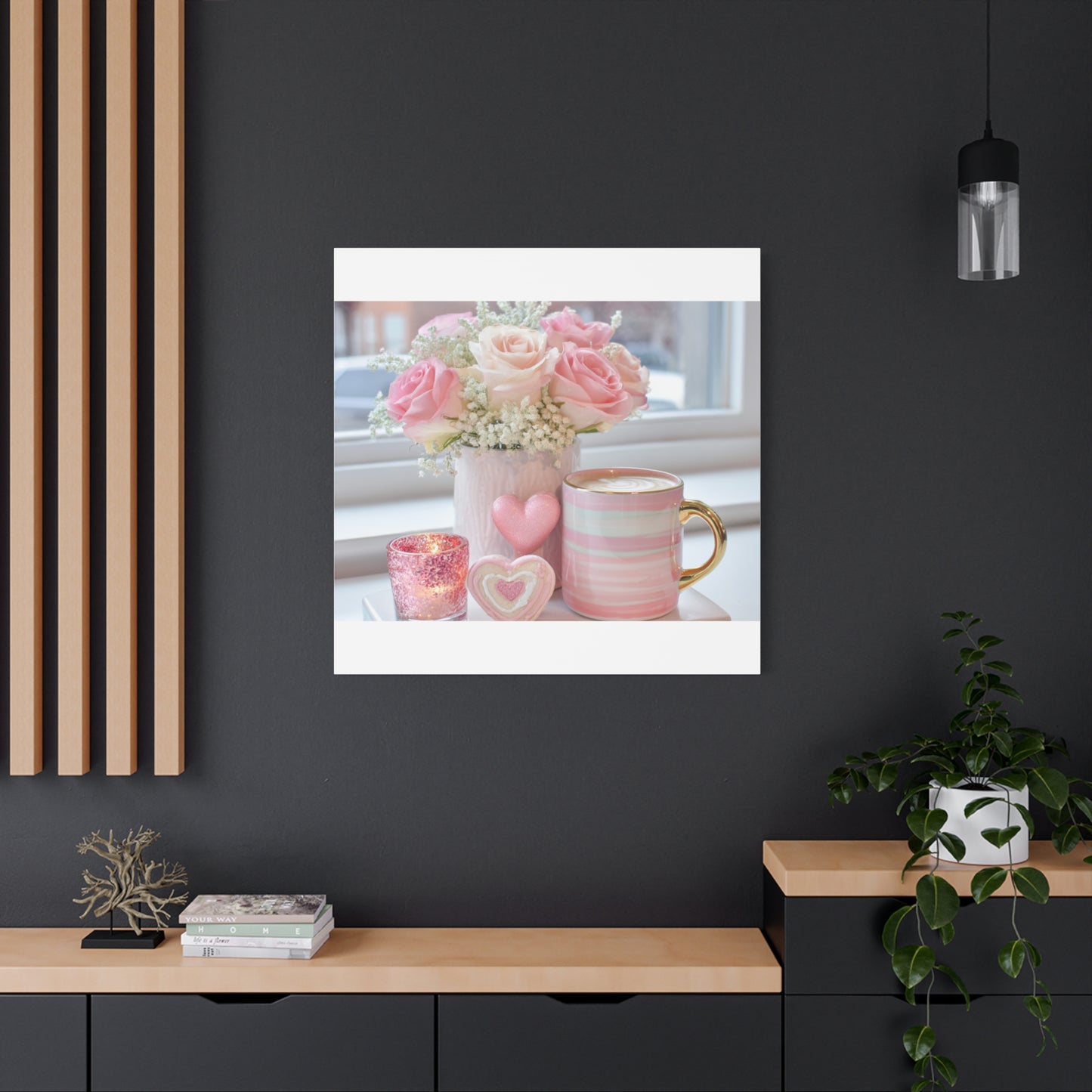 Pink Rose Bouquet with Mug Canvas