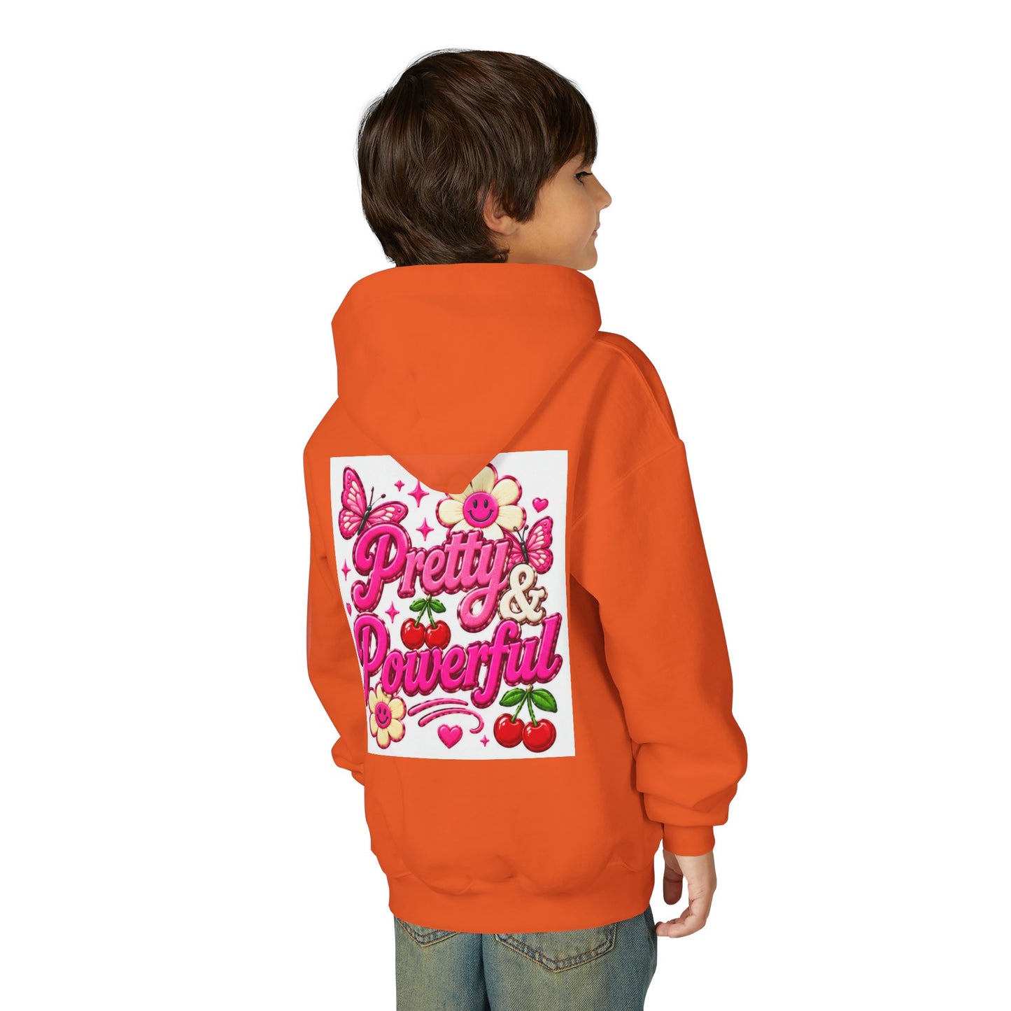 Pretty & Powerful Youth Hoodie | Pink Flower Butterfly Design