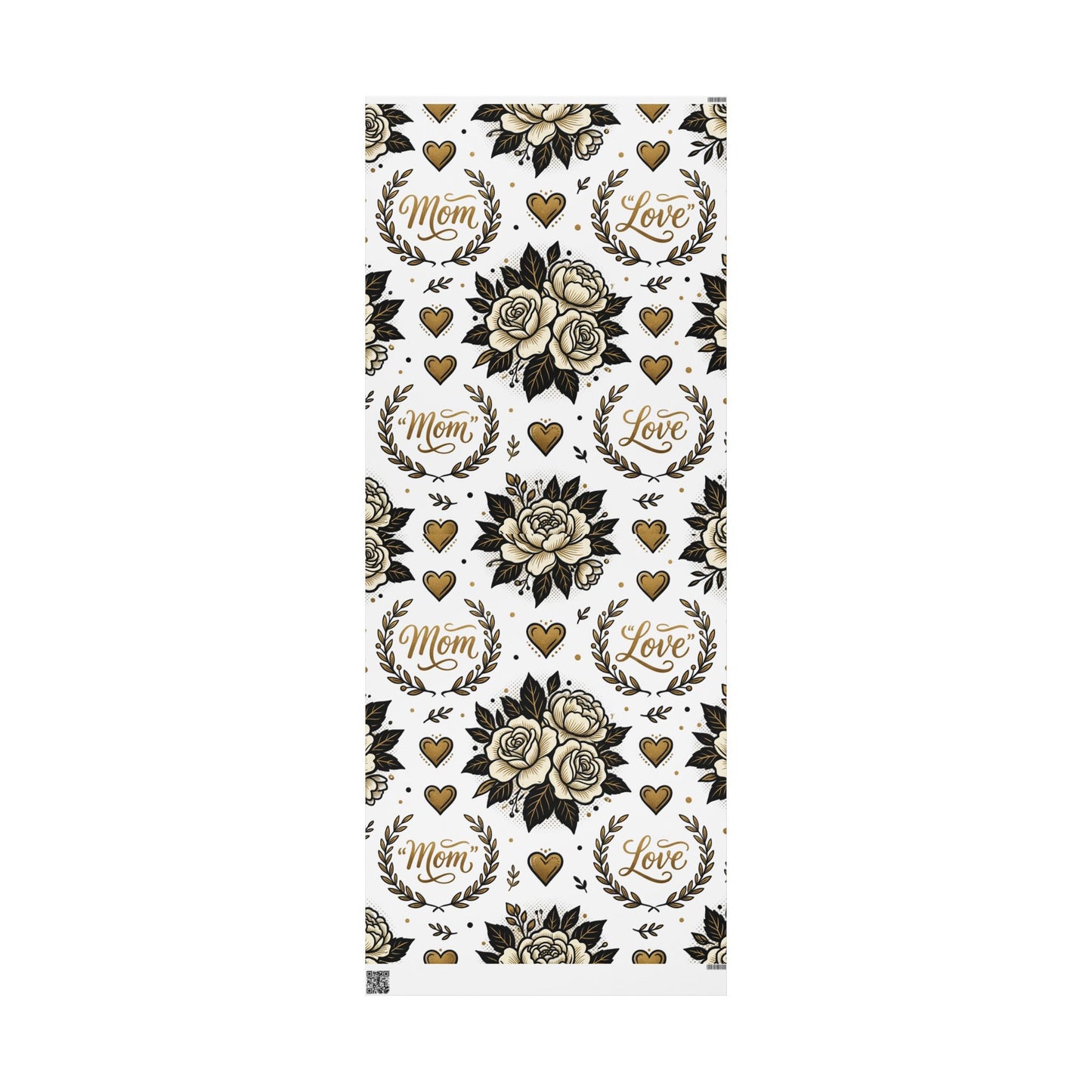 Mom & Love Floral Wrapping Paper – Gold Heart Gift Wrap for Mother's Day