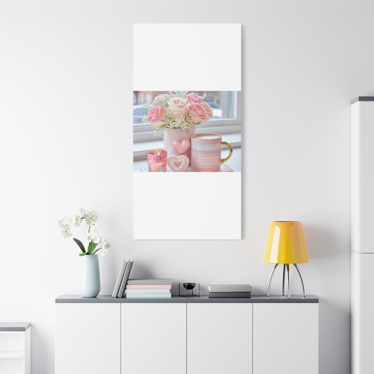 Pink Rose Bouquet with Mug Canvas