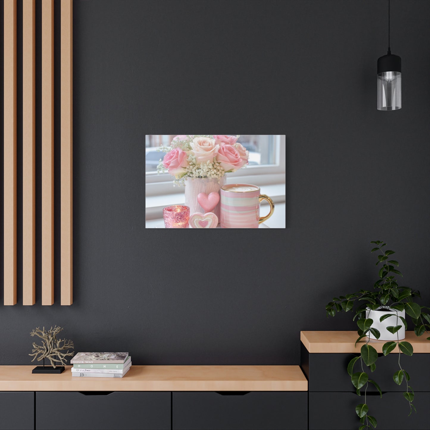 Pink Rose Bouquet with Mug Canvas