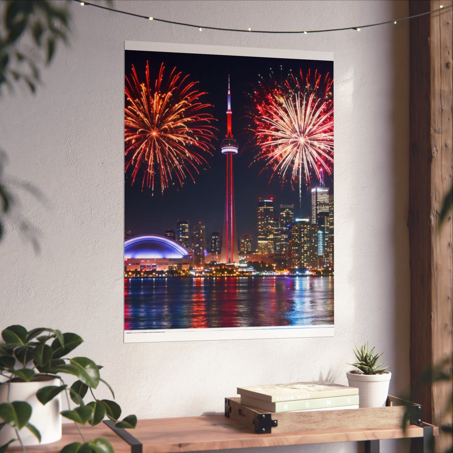 CN Tower Fireworks Matte Vertical Poster — Toronto Skyline Night Celebration Wall Art