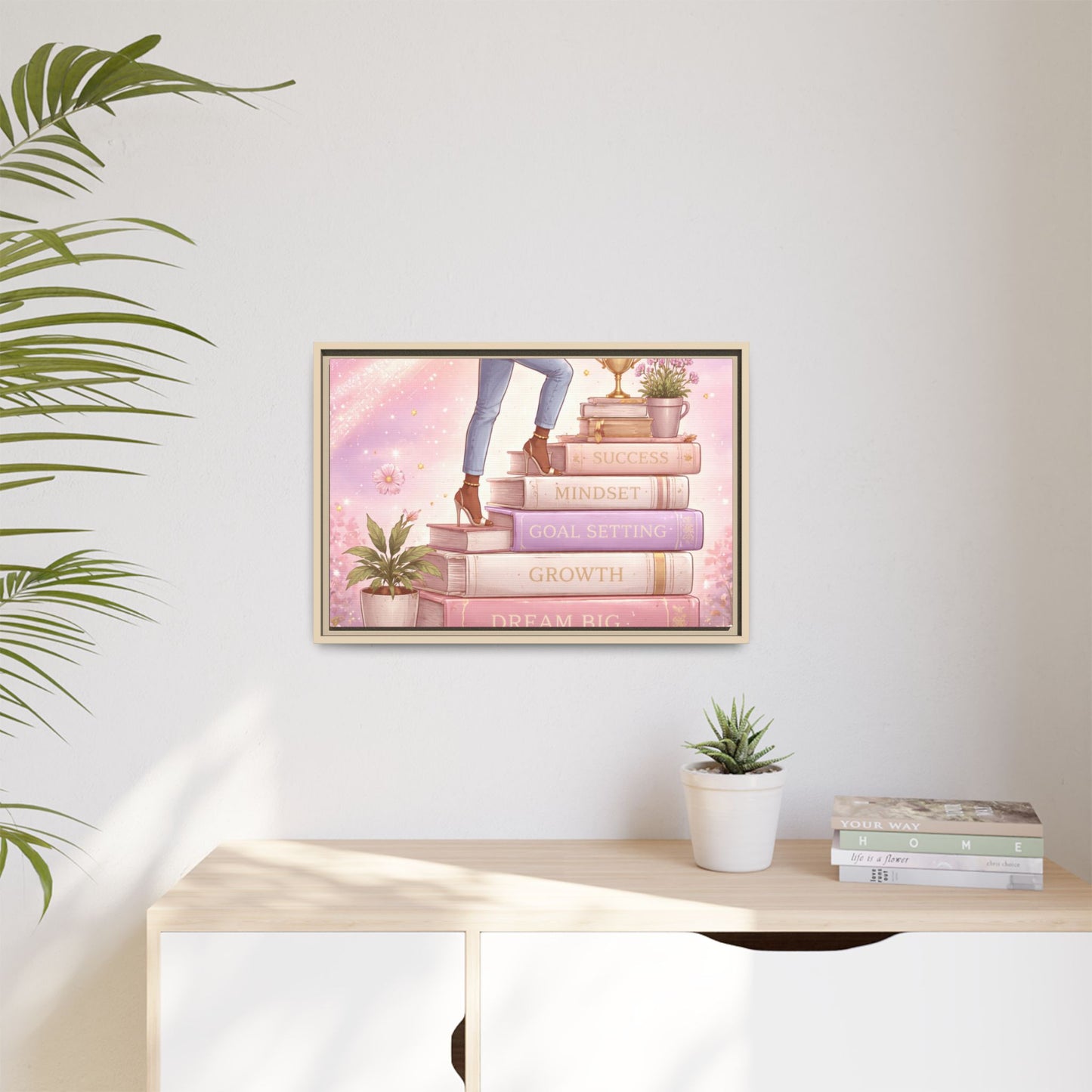 Dream Big Wall Art — Motivational Stacked Books Framed Canvas