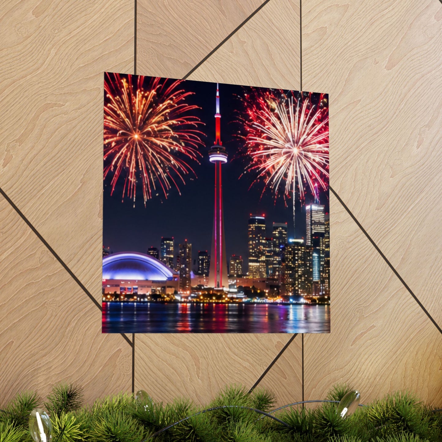 CN Tower Fireworks Matte Vertical Poster — Toronto Skyline Night Celebration Wall Art