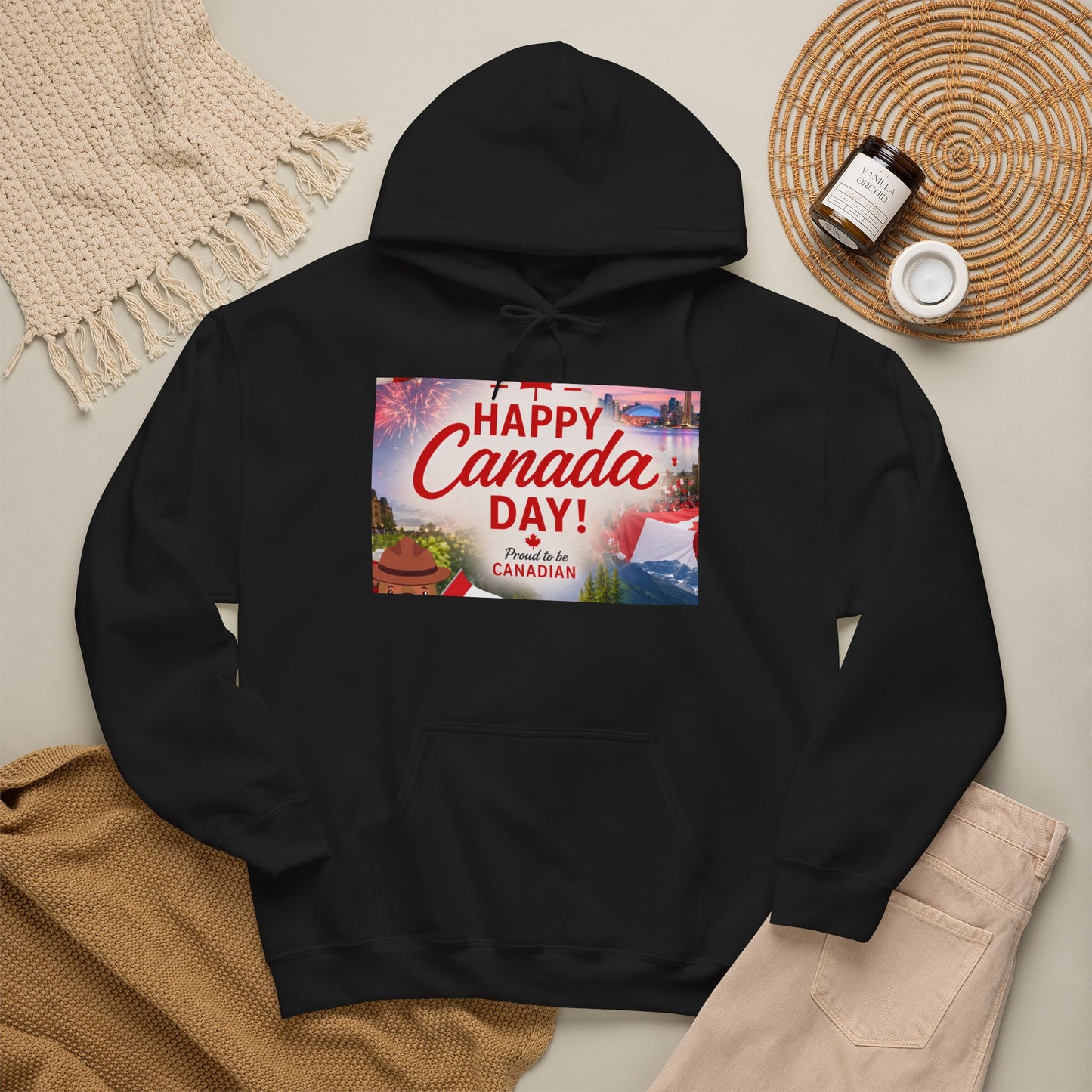 Canada Day Hoodie — "Happy Canada Day! Proud Canadian" Celebration Sweatshirt