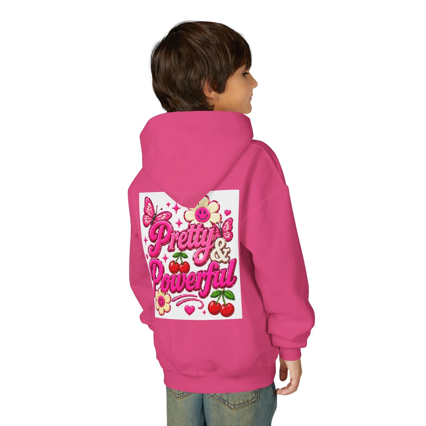 Pretty & Powerful Youth Hoodie | Pink Flower Butterfly Design