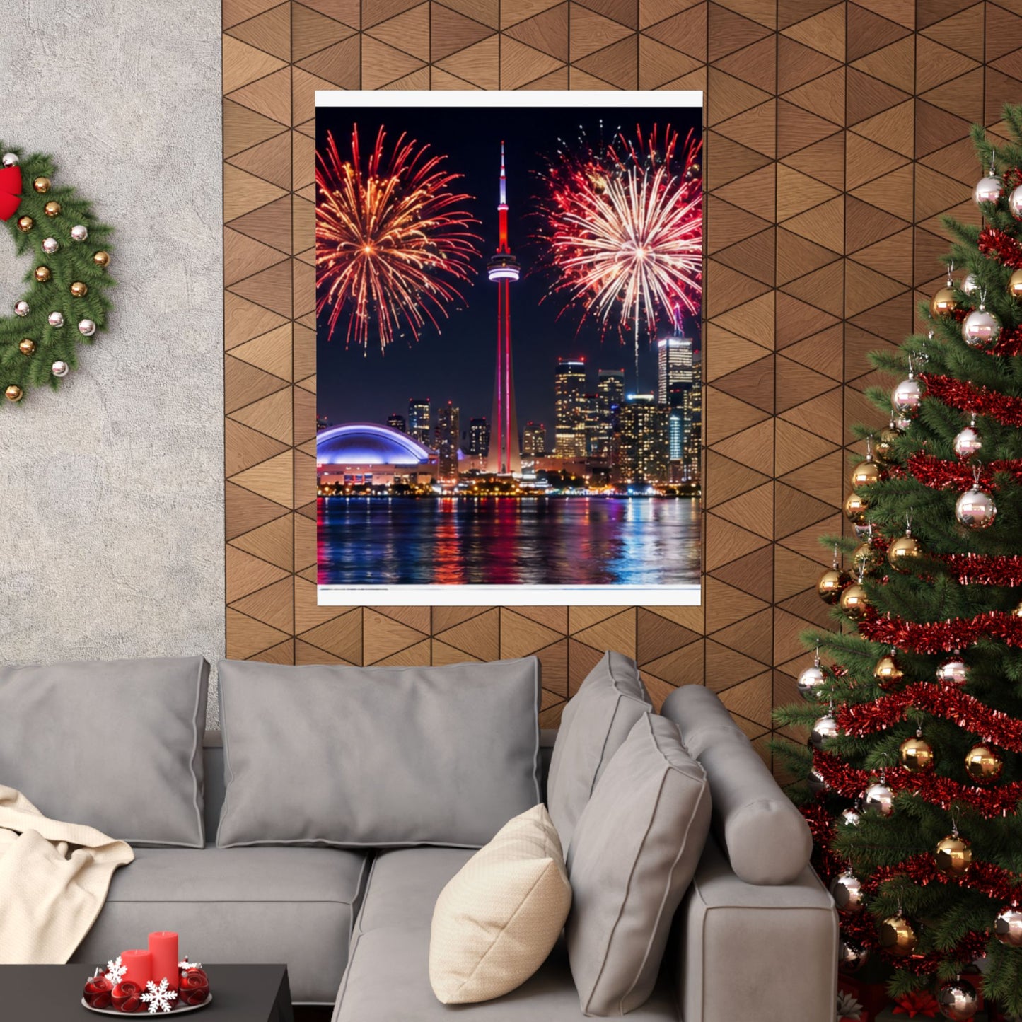 CN Tower Fireworks Matte Vertical Poster — Toronto Skyline Night Celebration Wall Art