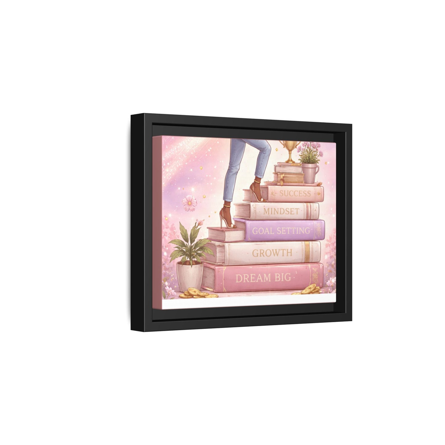 Dream Big Wall Art — Motivational Stacked Books Framed Canvas