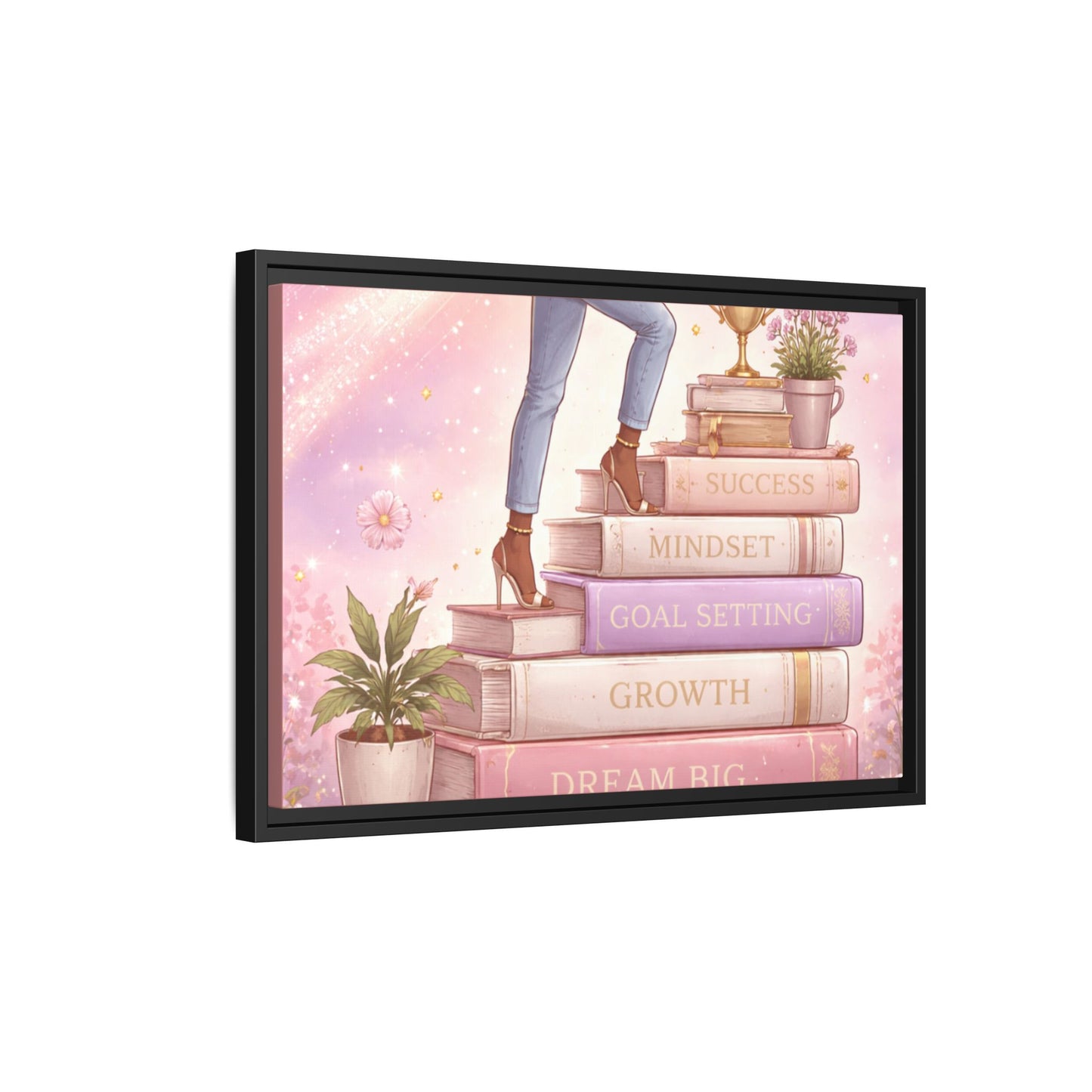 Dream Big Wall Art — Motivational Stacked Books Framed Canvas