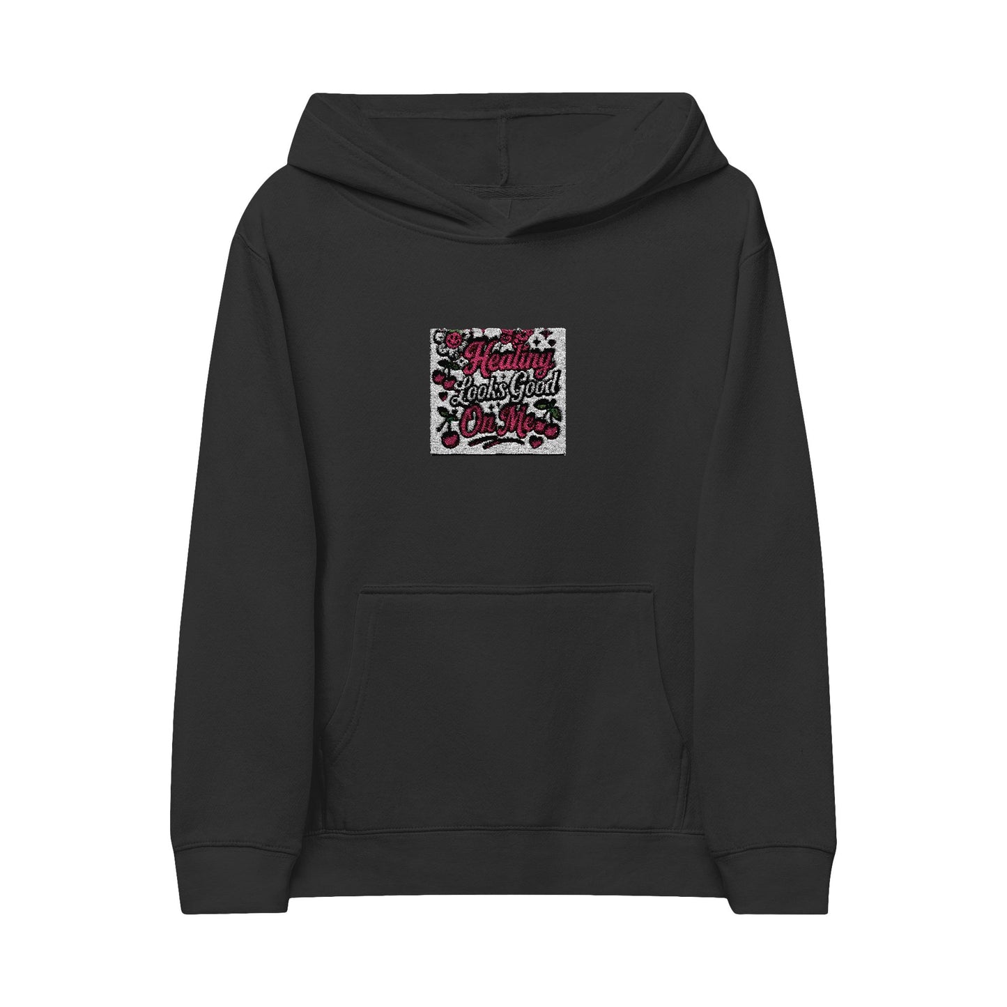 Pink Floral Leopard Square embroidery Kids Hoodie | animal print floral design