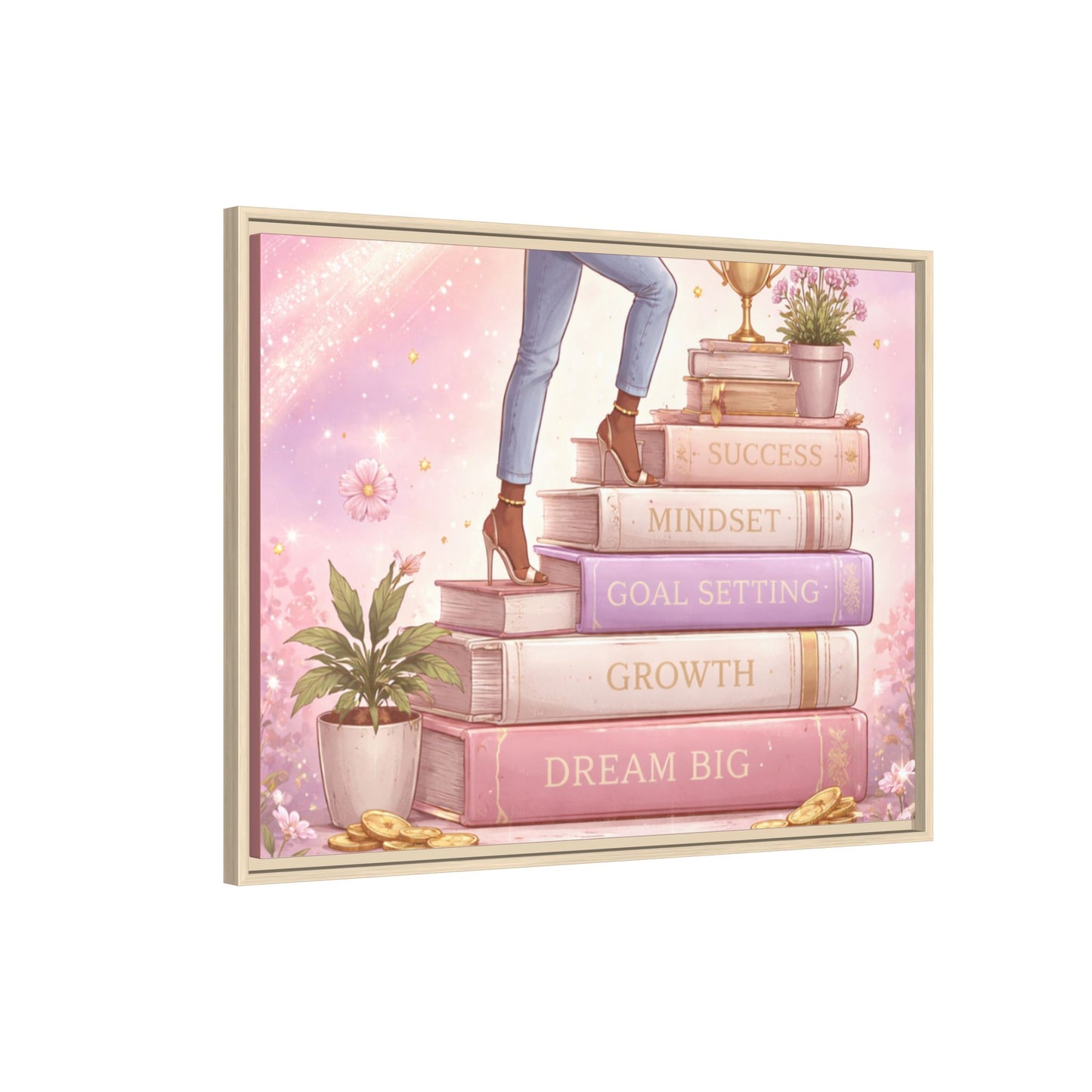 Dream Big Wall Art — Motivational Stacked Books Framed Canvas