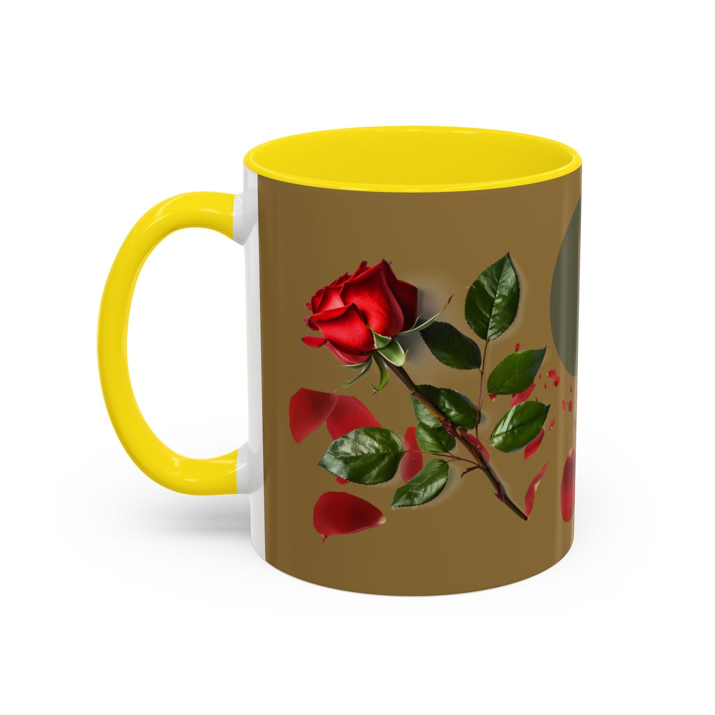 Red Rose Petals Coffee Mug  Accent Black Handle Interior,