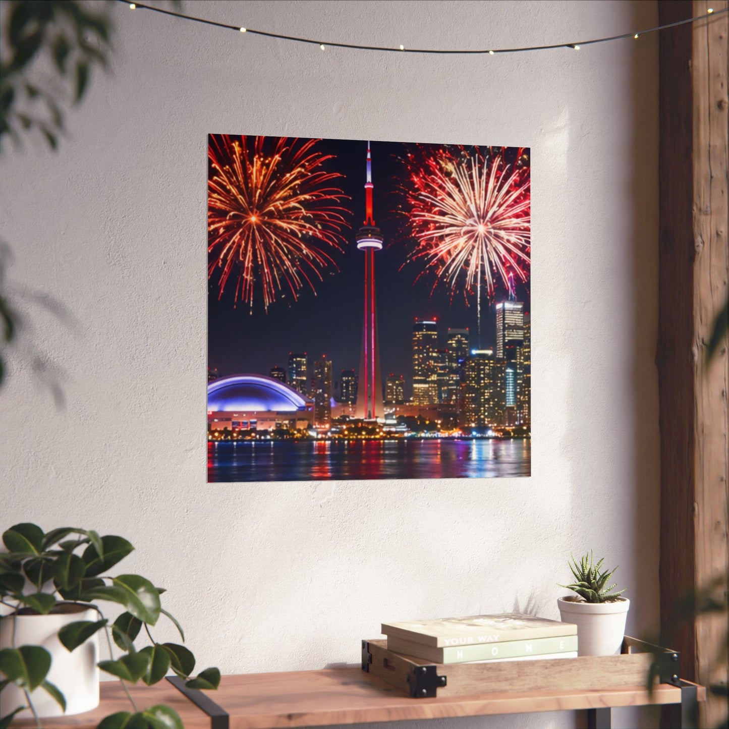 CN Tower Fireworks Matte Vertical Poster — Toronto Skyline Night Celebration Wall Art