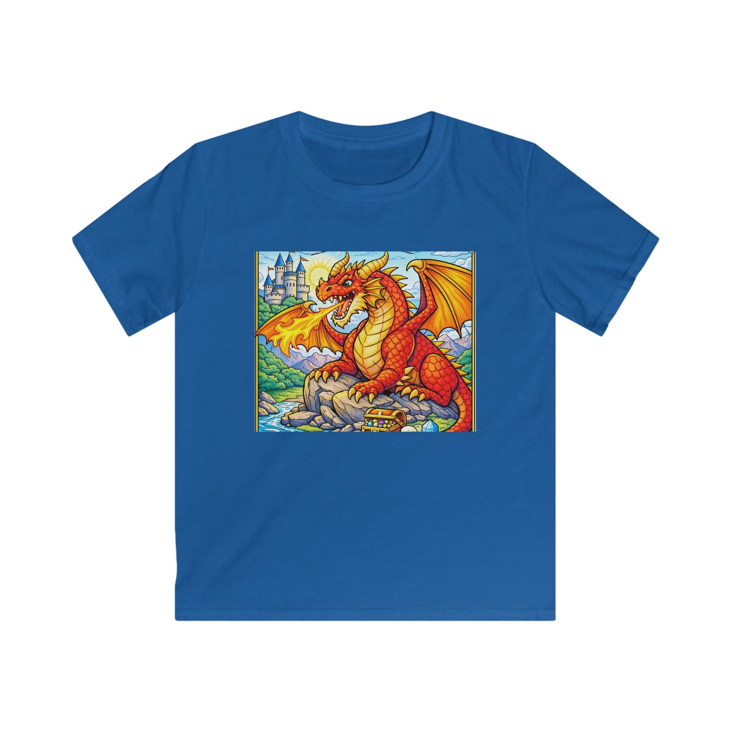 Kids Red Dragon Graphic Tee – Fantasy Castle T-Shirt for Boys & Girls