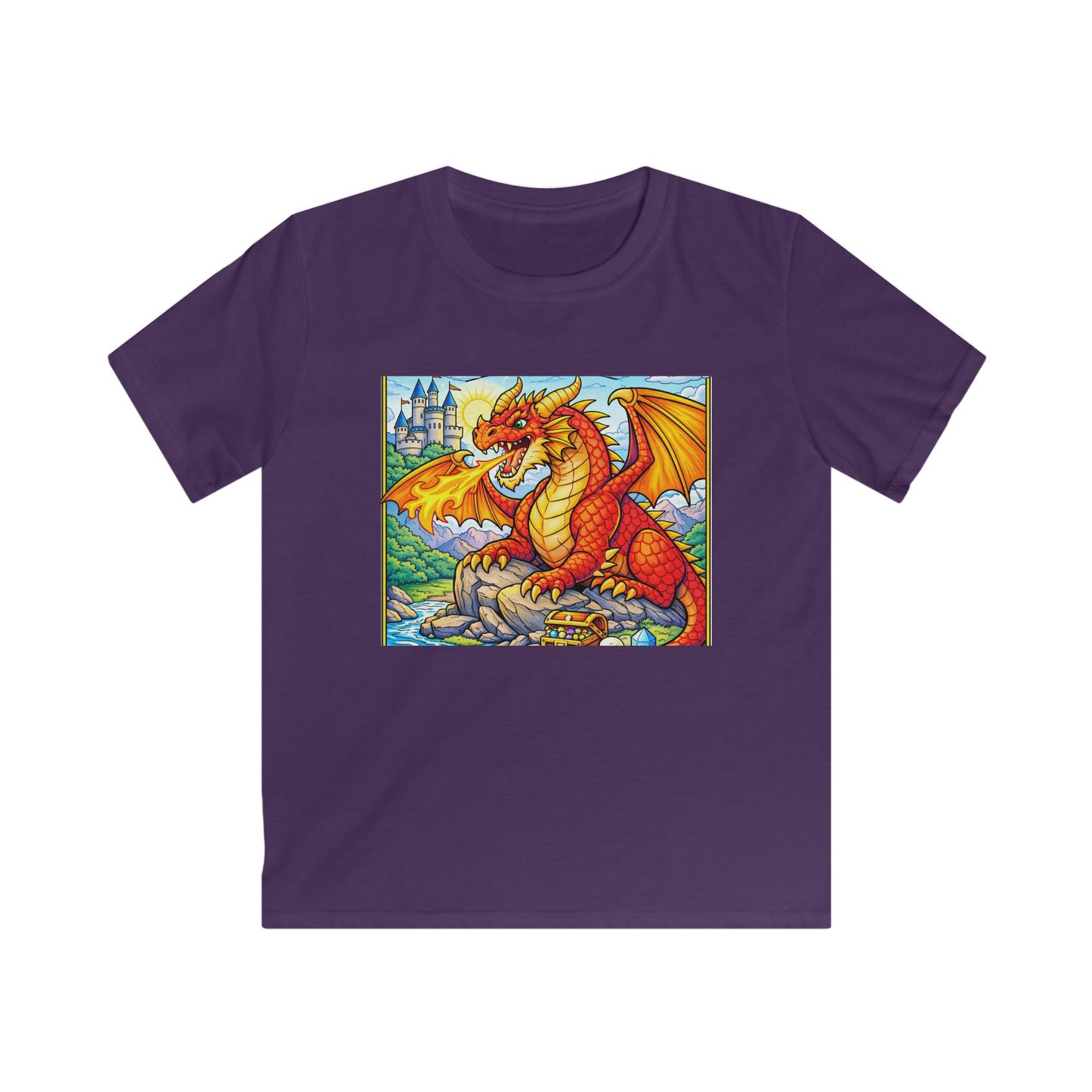 Kids Red Dragon Graphic Tee – Fantasy Castle T-Shirt for Boys & Girls