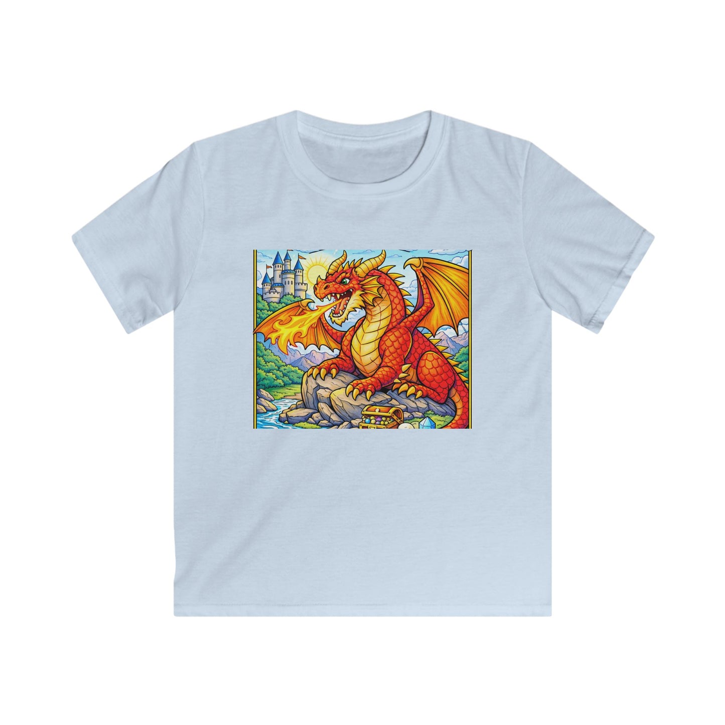 Kids Red Dragon Graphic Tee – Fantasy Castle T-Shirt for Boys & Girls