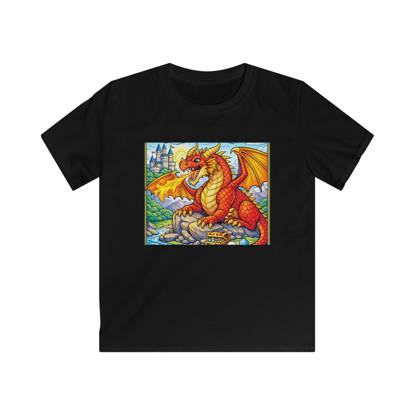 Kids Red Dragon Graphic Tee – Fantasy Castle T-Shirt for Boys & Girls
