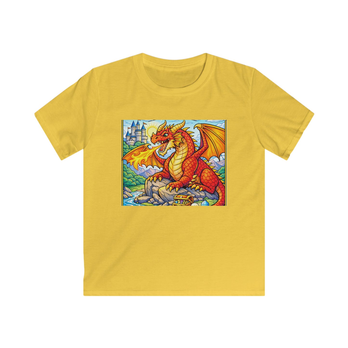 Kids Red Dragon Graphic Tee – Fantasy Castle T-Shirt for Boys & Girls