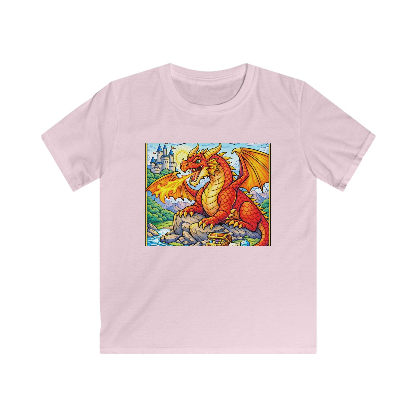 Kids Red Dragon Graphic Tee – Fantasy Castle T-Shirt for Boys & Girls