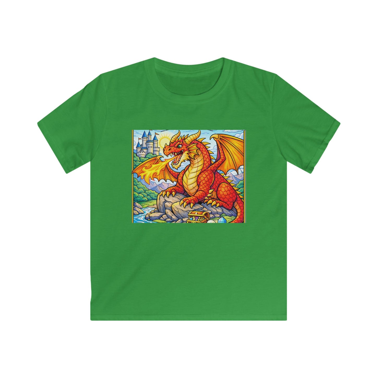 Kids Red Dragon Graphic Tee – Fantasy Castle T-Shirt for Boys & Girls