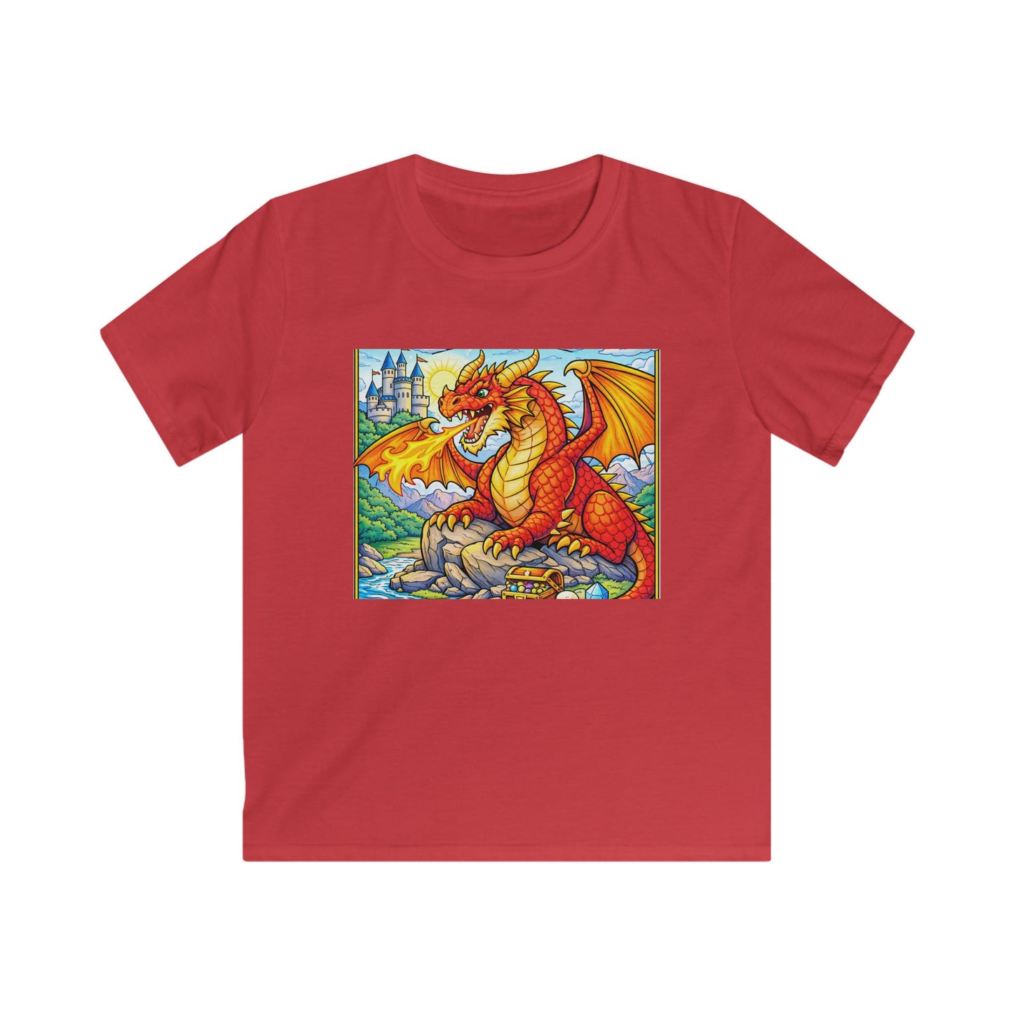 Kids Red Dragon Graphic Tee – Fantasy Castle T-Shirt for Boys & Girls