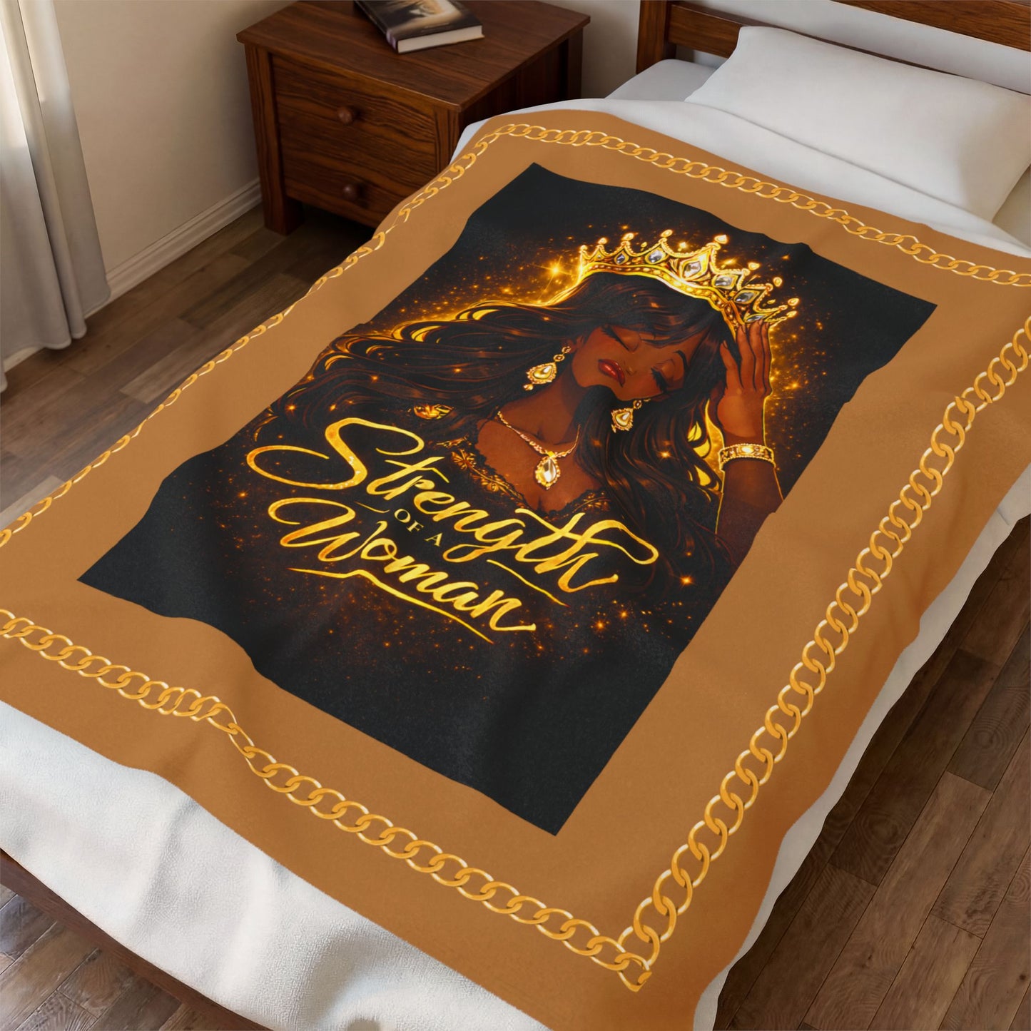 Velveteen Plush Blanket – "Strength of a Woman" Crowned Queen Throw