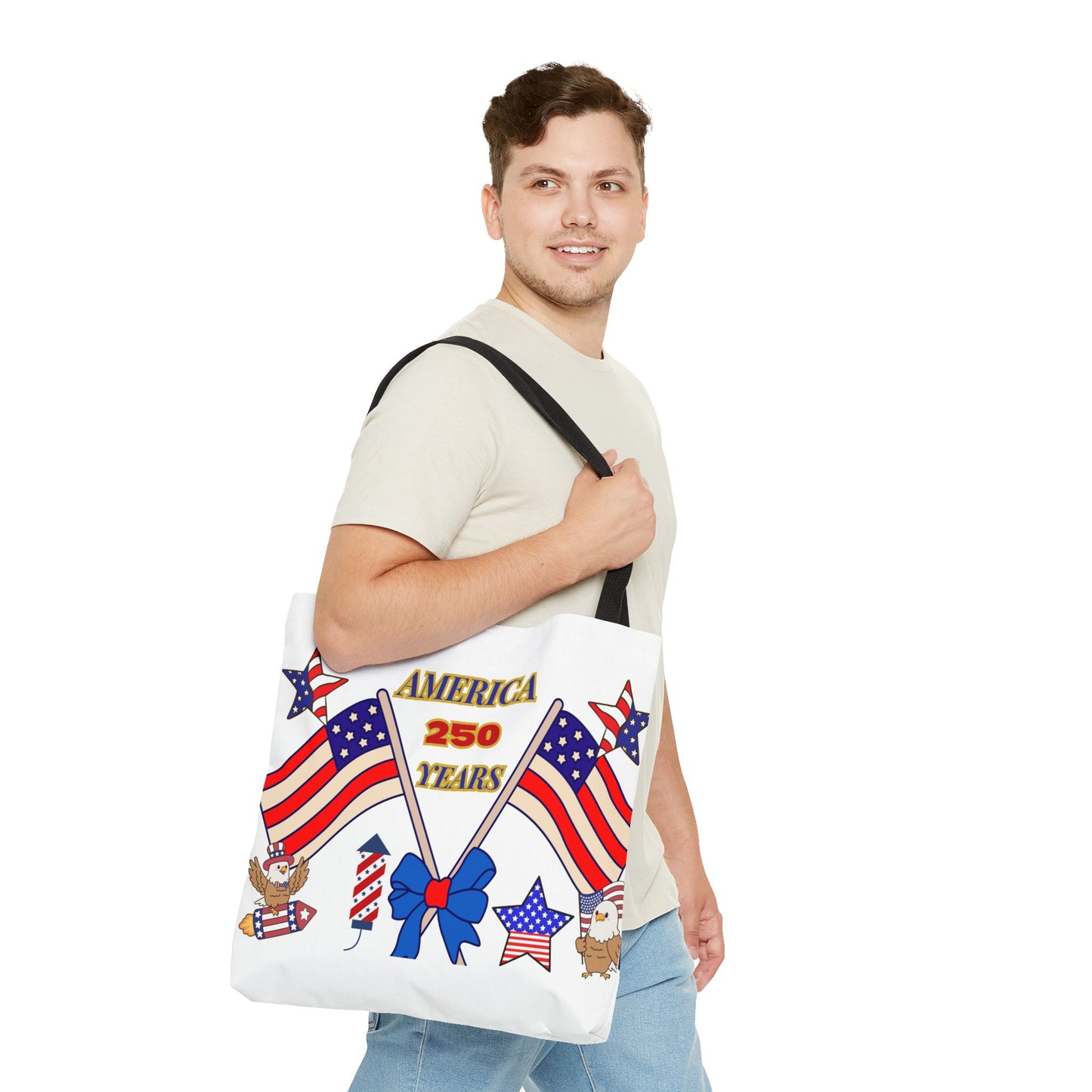America 250 Years Flag Crossed Flags Patriotic Tote Bag | Independence Day