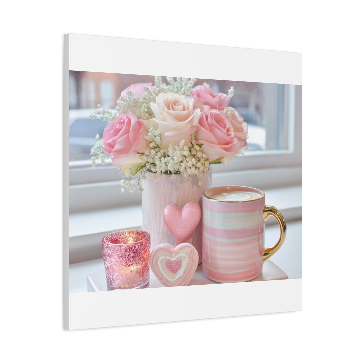 Pink Rose Bouquet with Mug Canvas