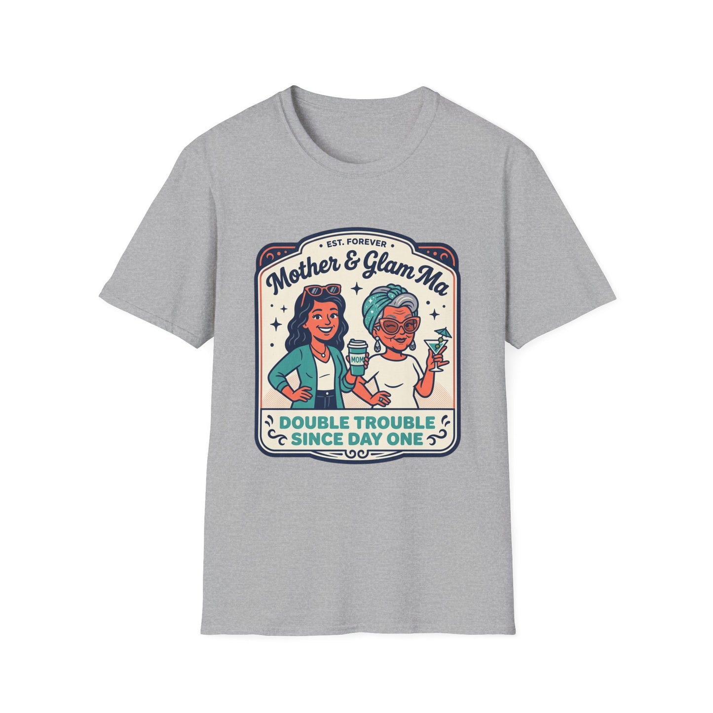 Mother & Glam Ma T-Shirt — "Double Trouble Since Day One" Matching Mom Daughter Tee