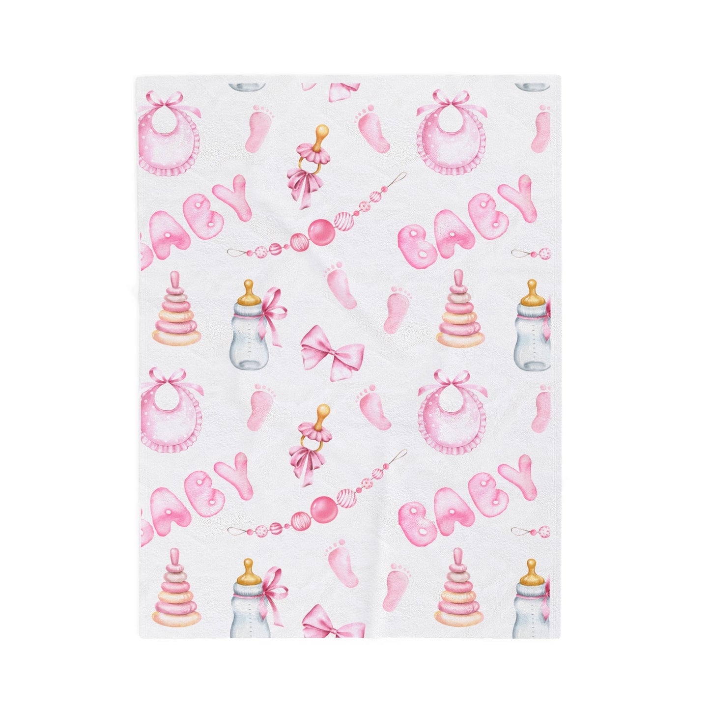 Baby Girl Velveteen Plush Blanket — Pink Baby Shower Keepsake