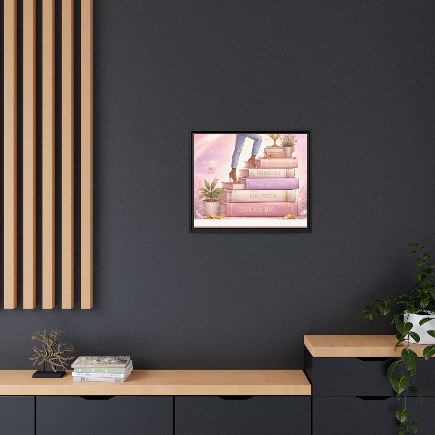 Dream Big Wall Art — Motivational Stacked Books Framed Canvas