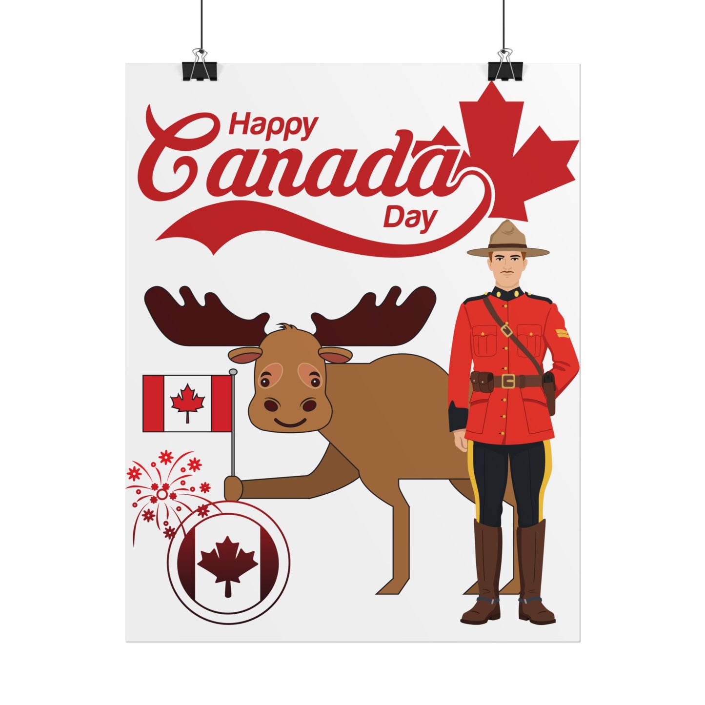 Canada Day Poster - Happy Canada Day Moose & Mountie Rolled Poster