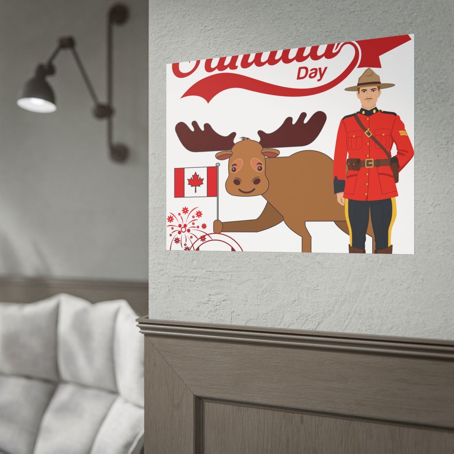 Canada Day Poster - Happy Canada Day Moose & Mountie Rolled Poster