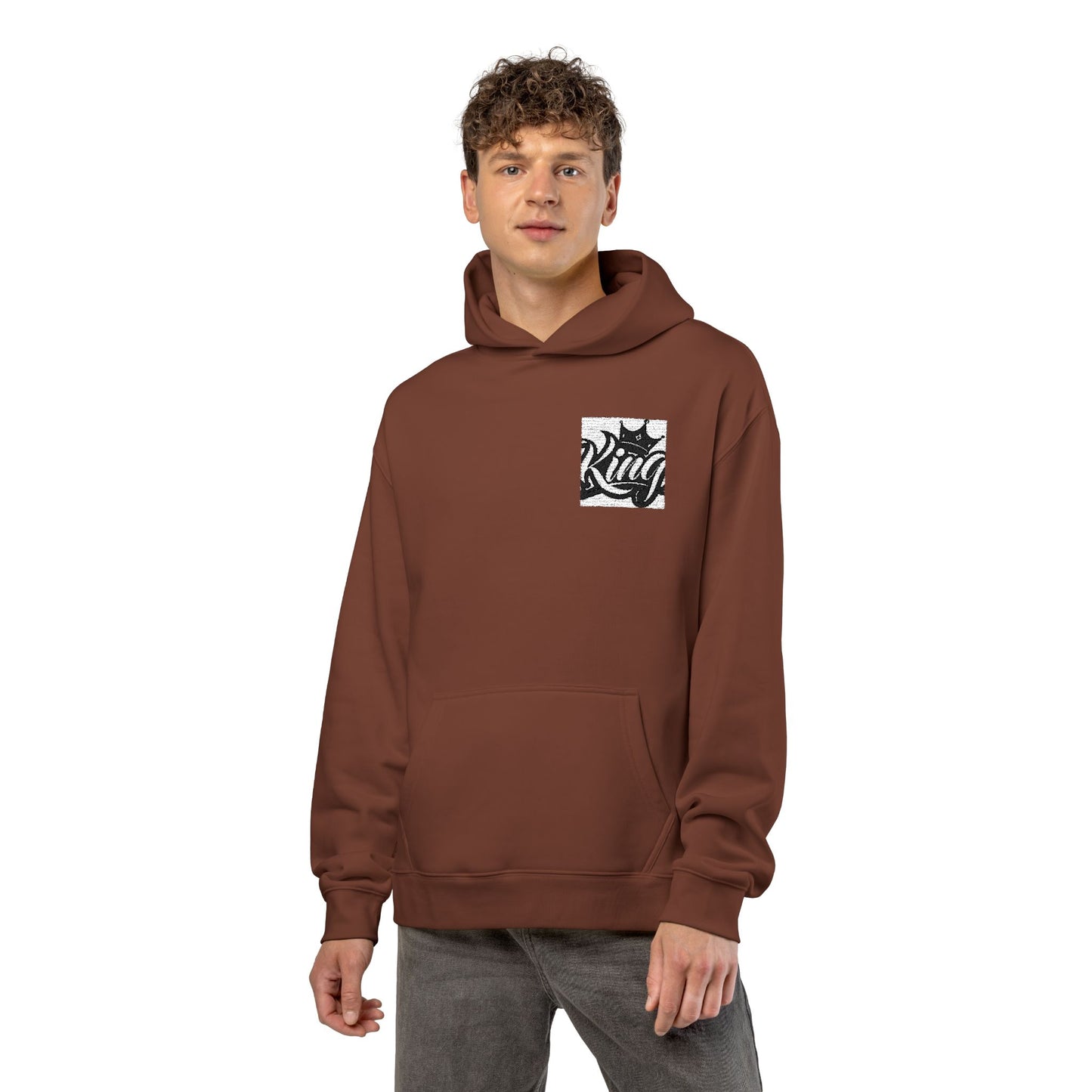 Relaxed Hoodie — Minimal Black Crown Chest Logo Hooded Sweatshirt