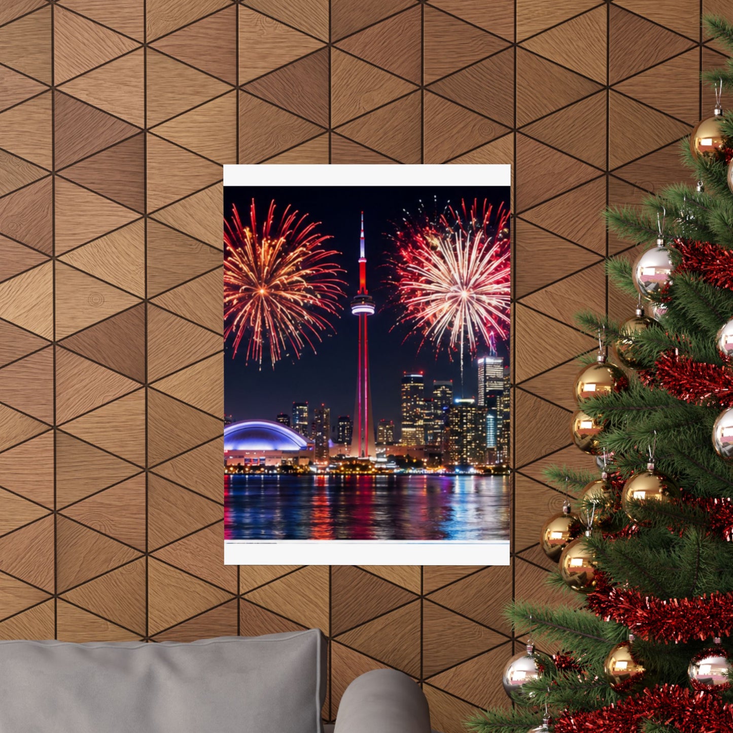CN Tower Fireworks Matte Vertical Poster — Toronto Skyline Night Celebration Wall Art