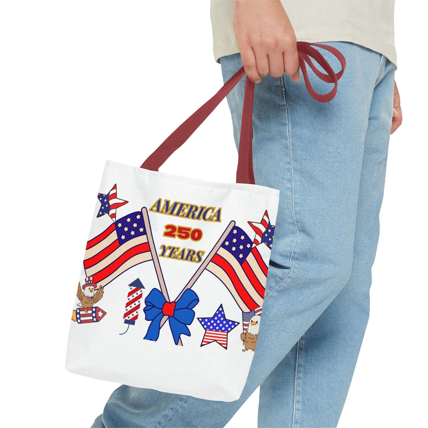 America 250 Years Flag Crossed Flags Patriotic Tote Bag | Independence Day