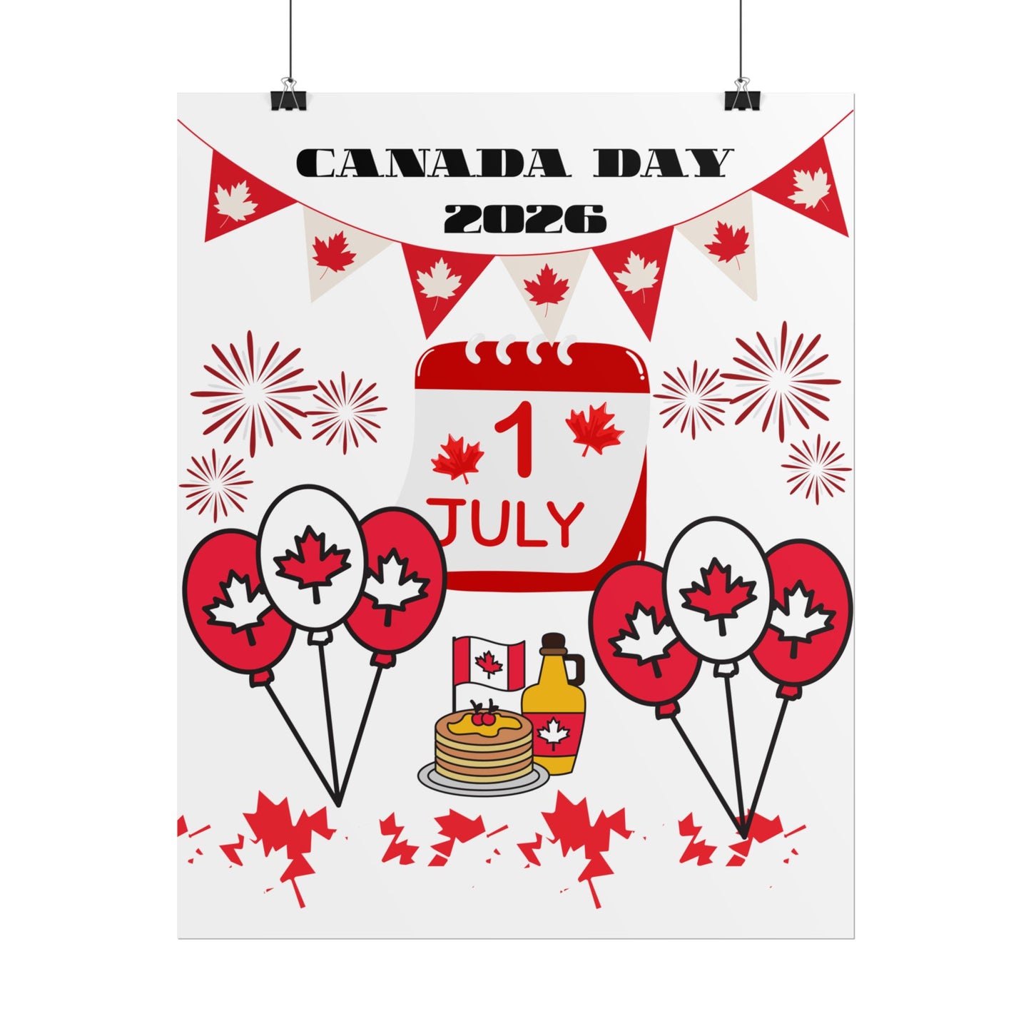 Canada Day 1 July Poster – Red Maple Leaf Celebration Print