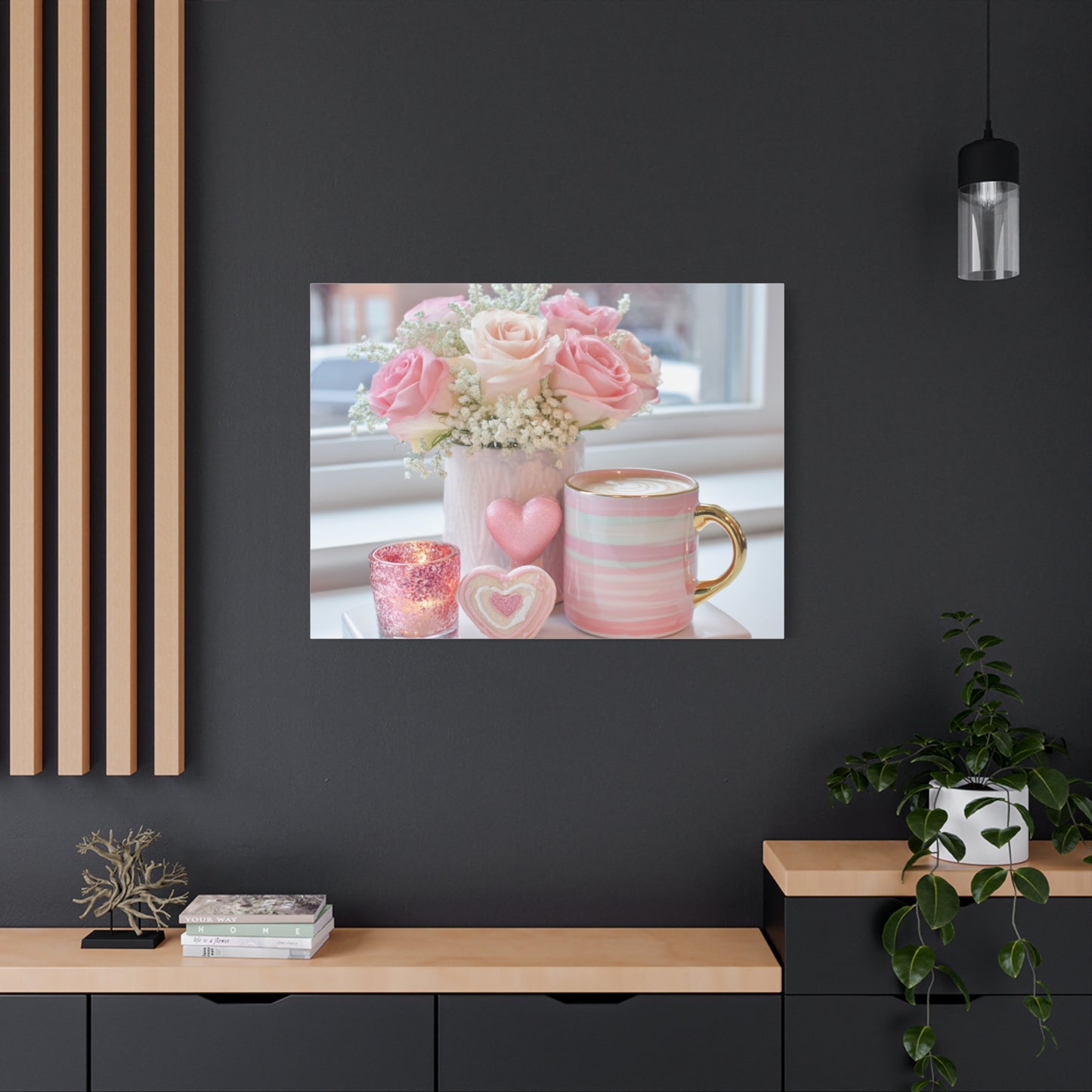 Pink Rose Bouquet with Mug Canvas