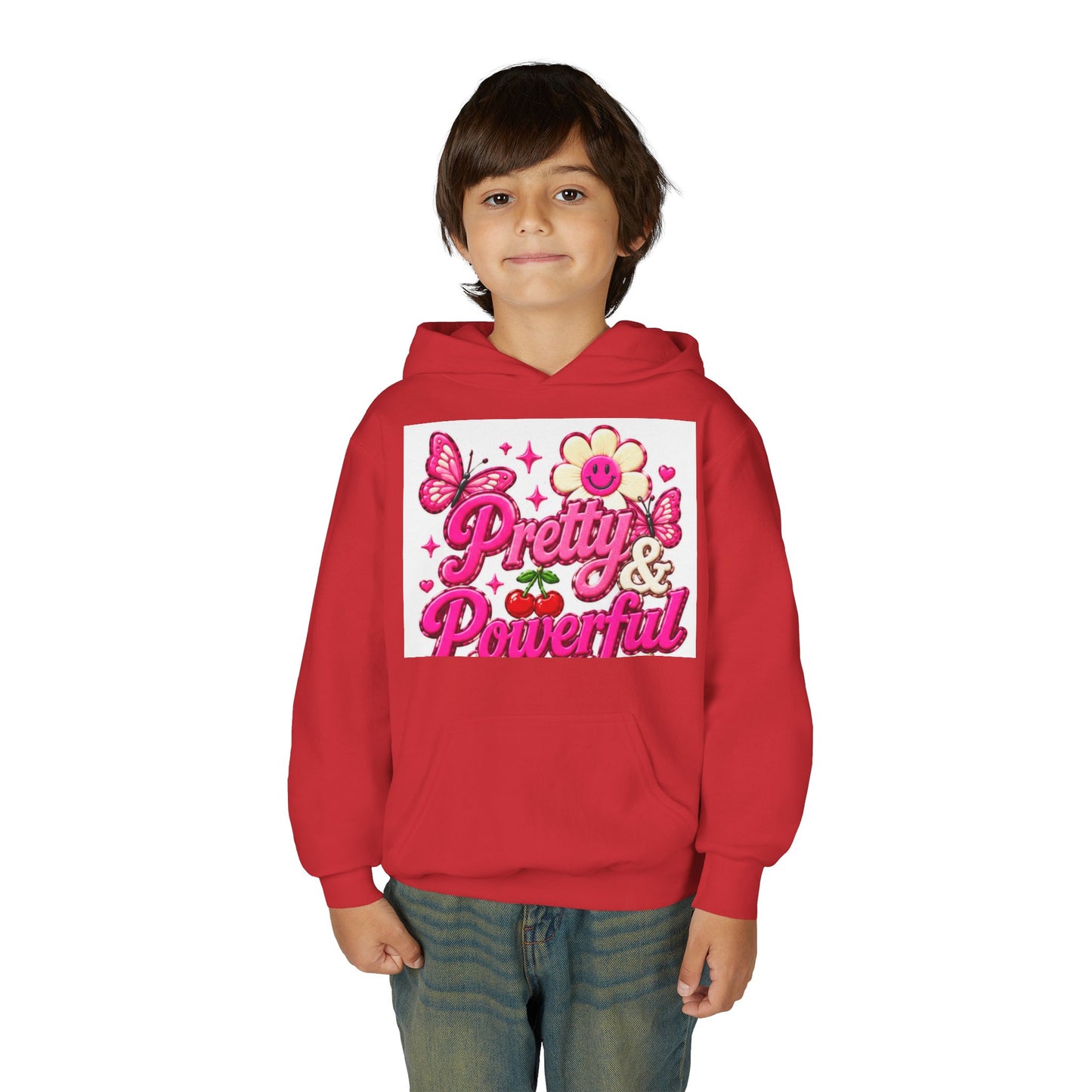 Pretty & Powerful Youth Hoodie | Pink Flower Butterfly Design