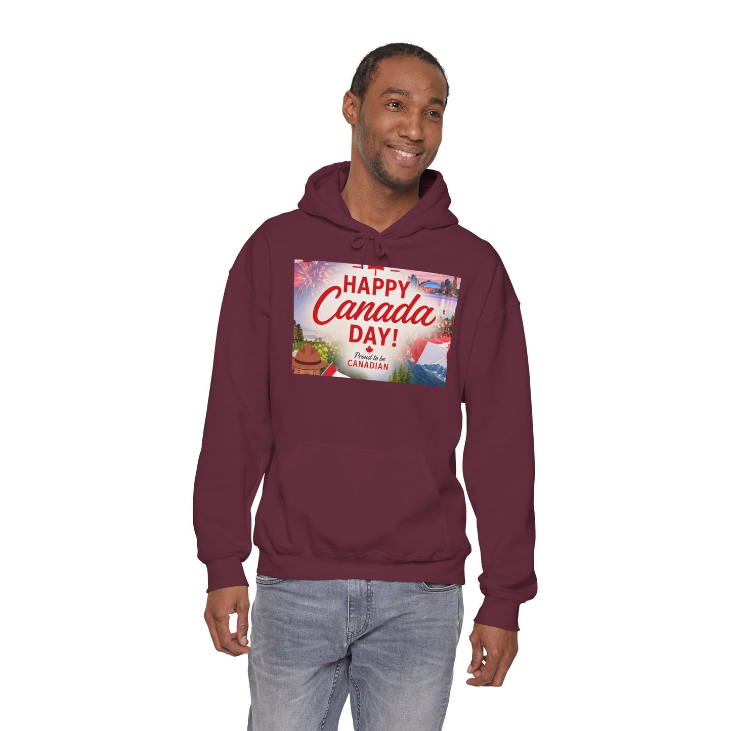 Canada Day Hoodie — "Happy Canada Day! Proud Canadian" Celebration Sweatshirt