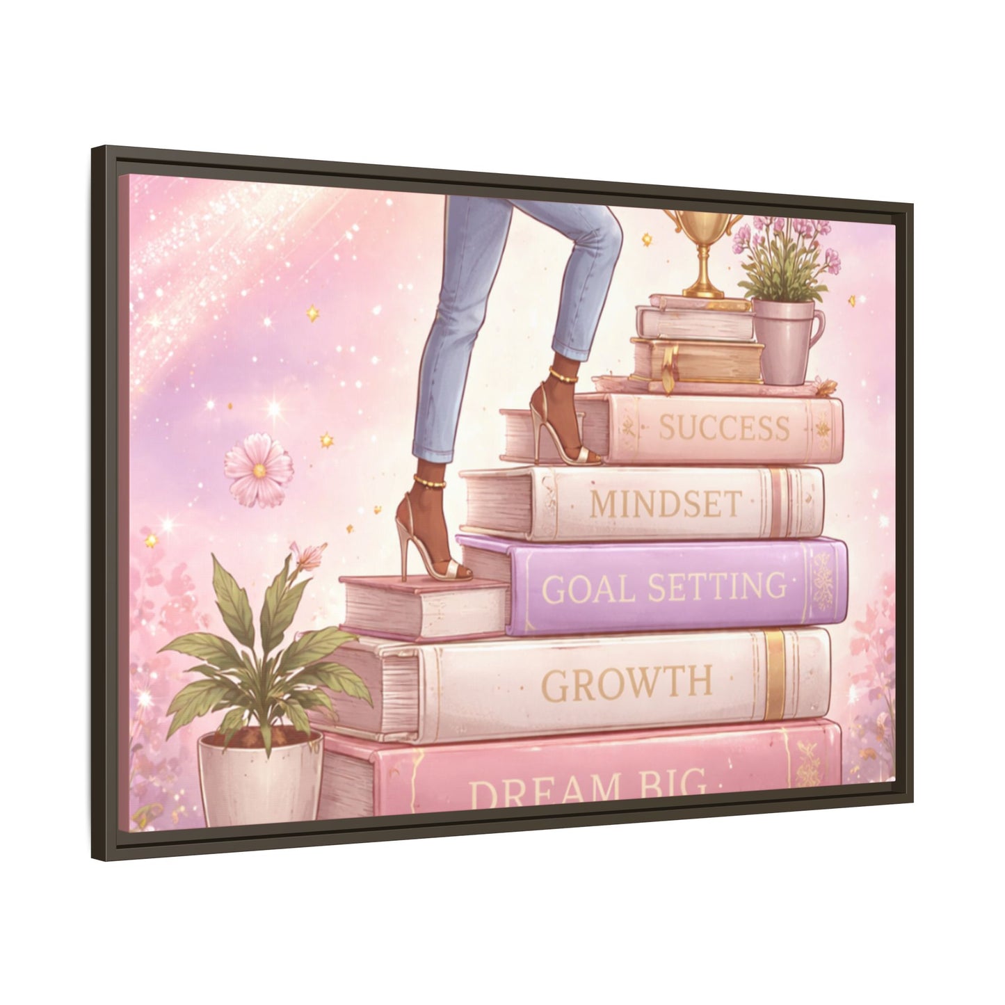 Dream Big Wall Art — Motivational Stacked Books Framed Canvas