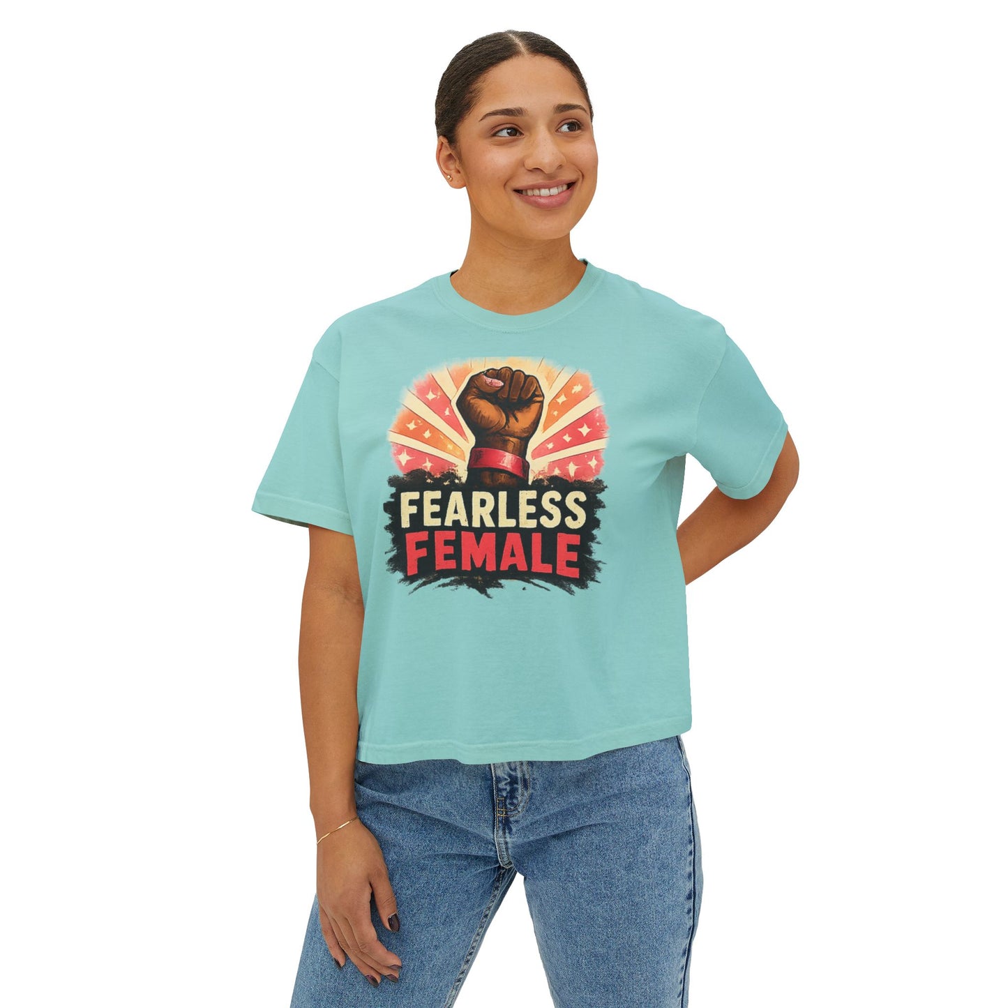 Fearless Female Raised Fist Graphic T-Shirt | Boxy Tee